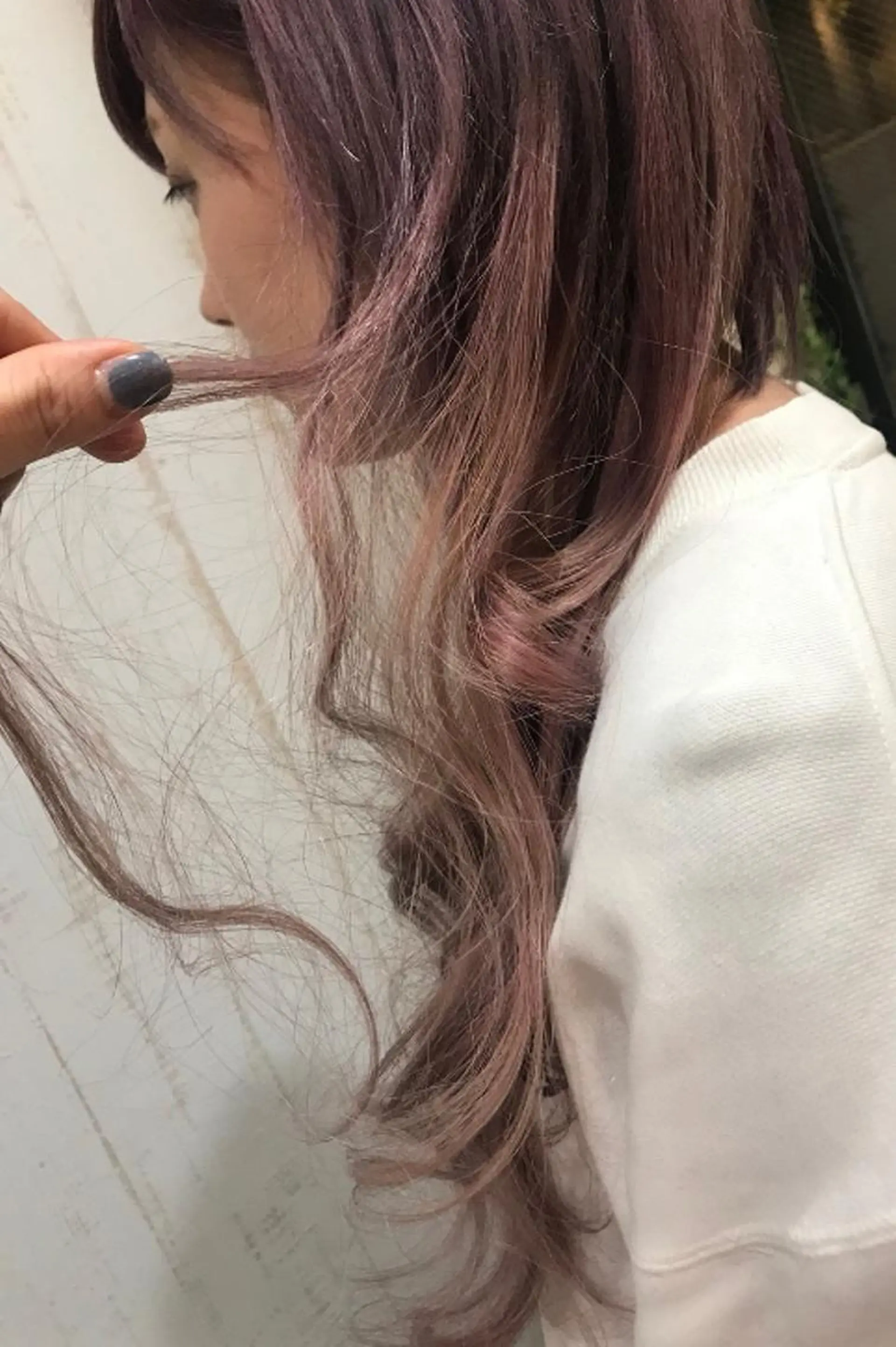 ロング カラー パーマ チビ編み込みエクステ シールEXどぅ〜すのヘアスタイル