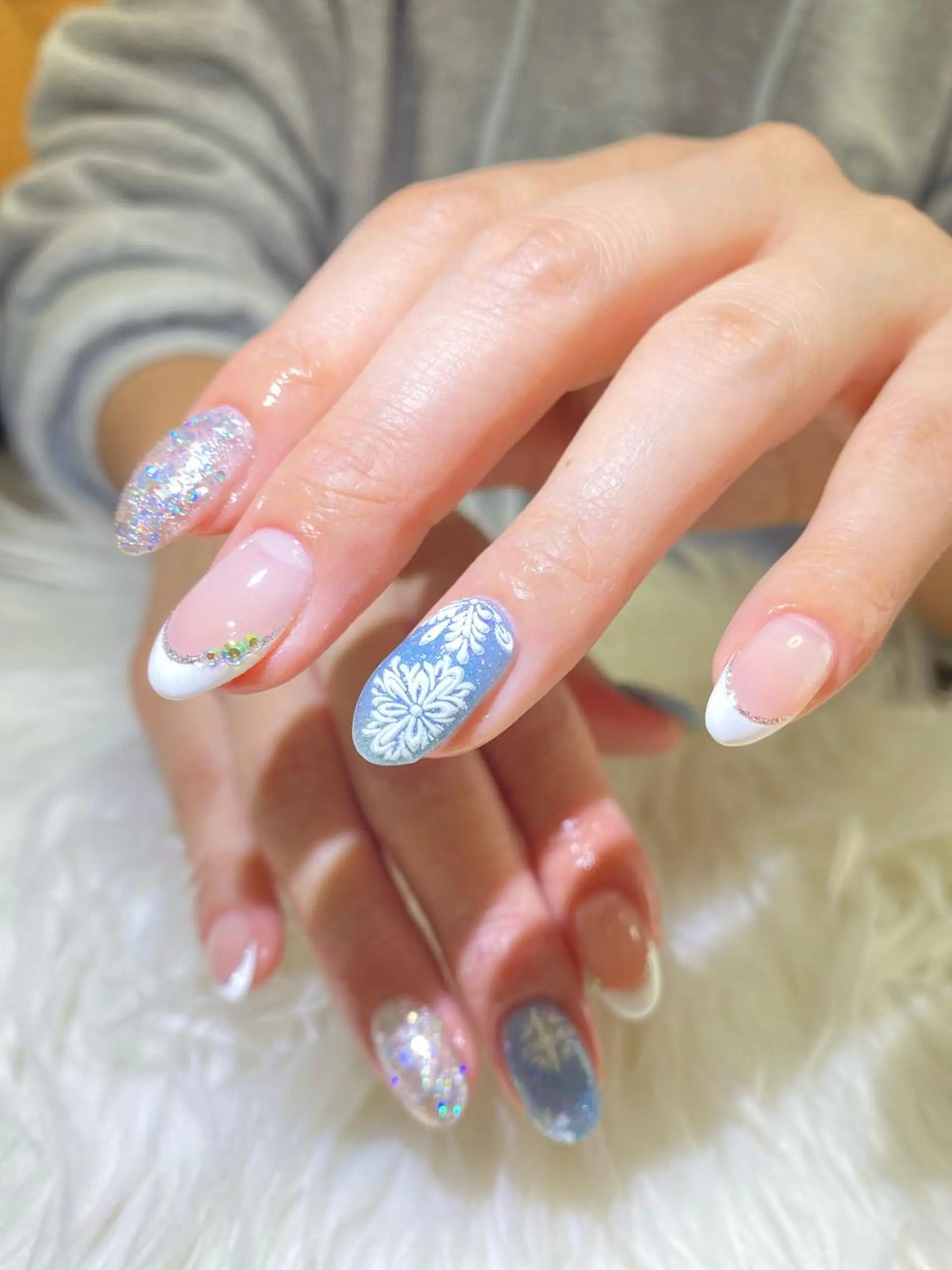 ネイル ブルー フレンチネイル ラメ(グリッター) Esthetic Will所属・will 有希のネイルデザイン