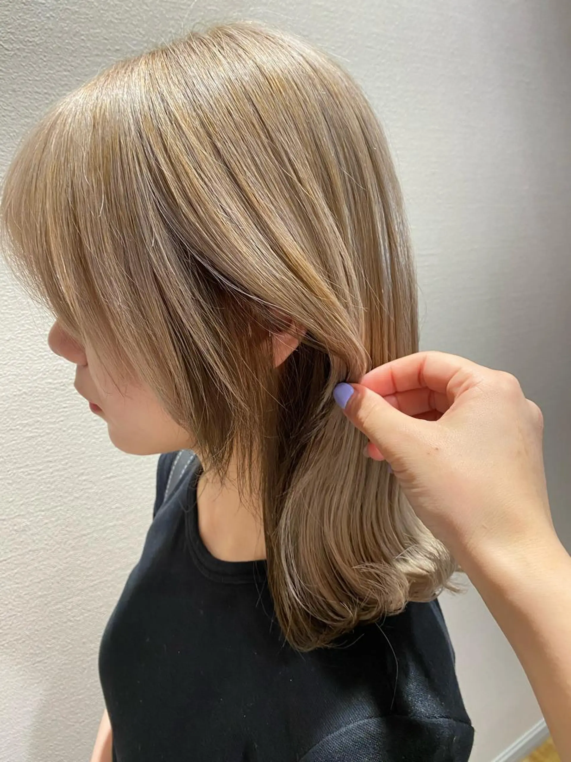 セミロング カラー 切りっぱなしボブ ショートボブ セミロングパーマ 黒髪 ブリーチ 理想実現/ カラー特化🧸こころのヘアスタイル