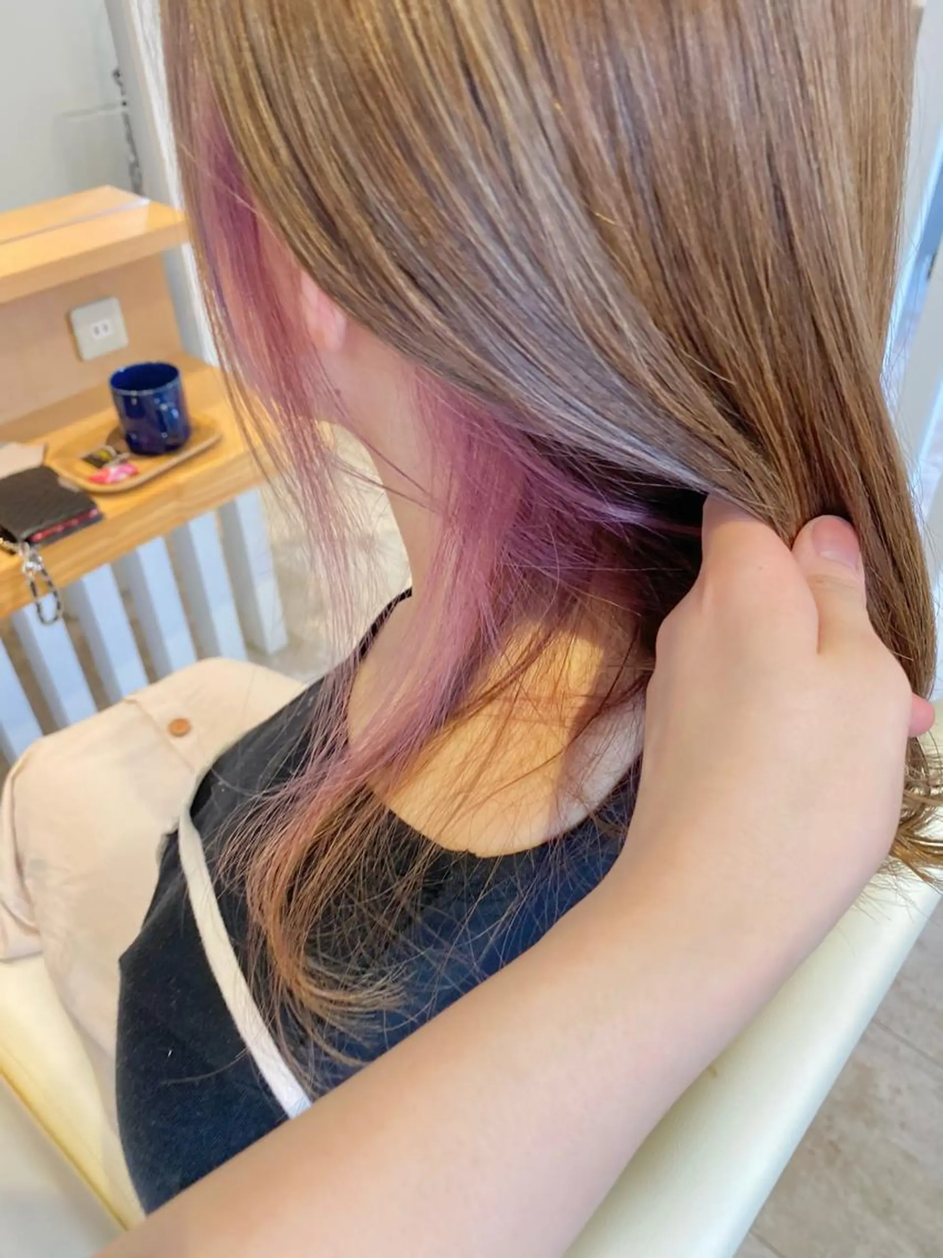 ミディアム カラー 透明感カラー デザインカラー 髪質改善 縮毛矯正 トリートメント ブリーチなしWカラー /酸性ストレート河本のヘアスタイル