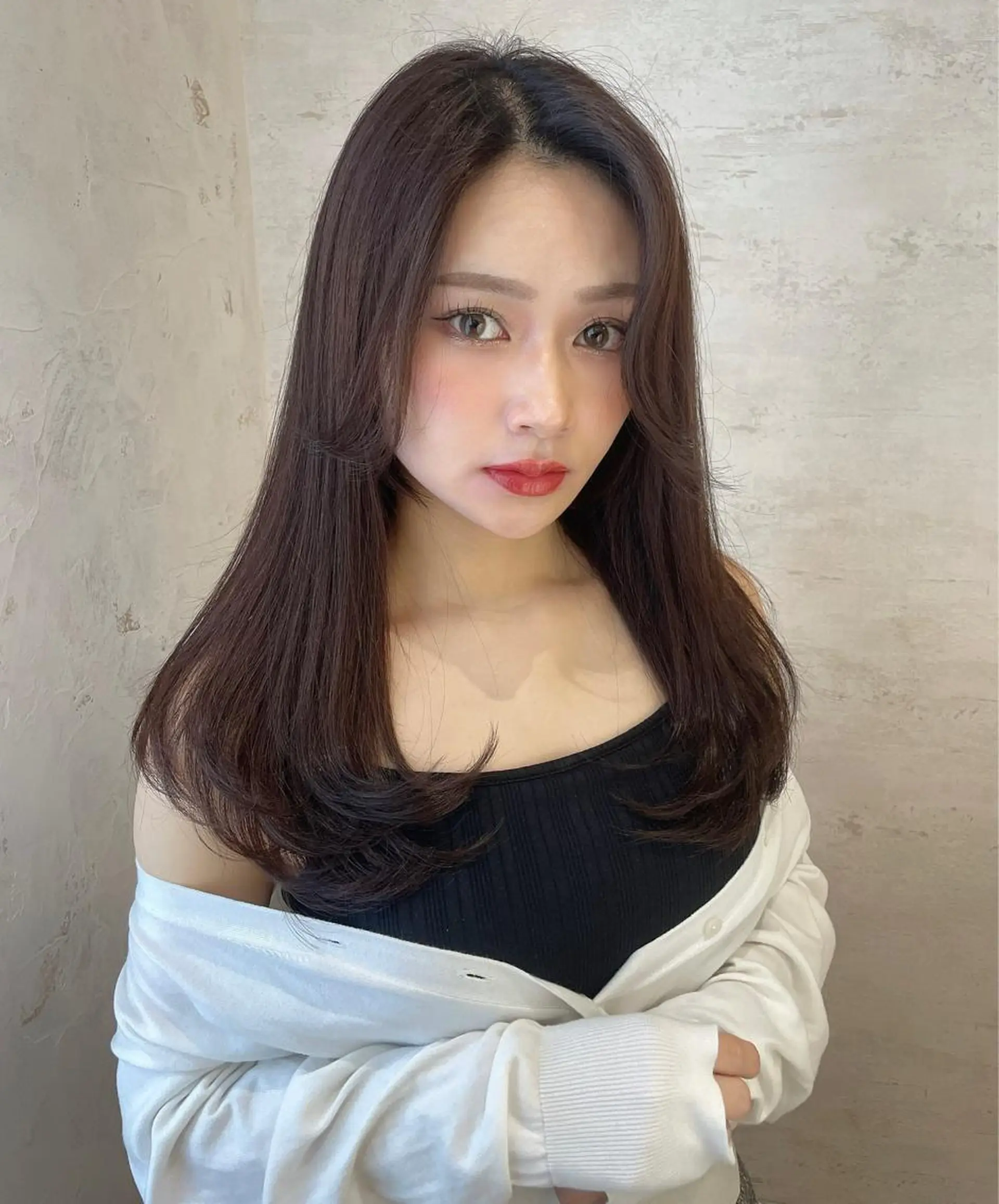 セミロング カラー ベージュカラー 黒髪 ブリーチ ブルーカラー ブルーブラック カット ヘアカラー トリートメント 木屋元一/透明感 /レイヤー/顔まわりのヘアスタイル