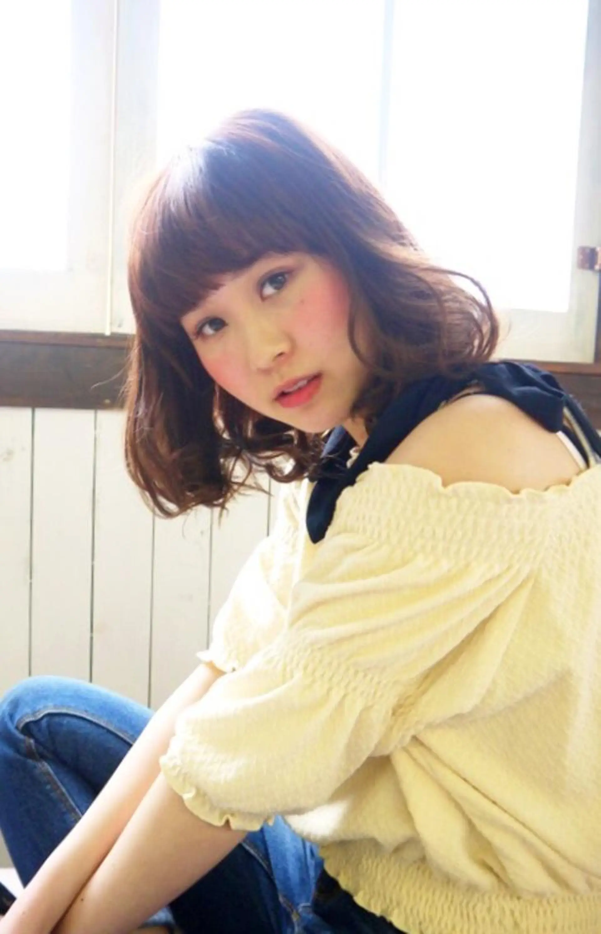 ミディアム セミロング カラー パーマ 鎌田 祥江のヘアスタイル