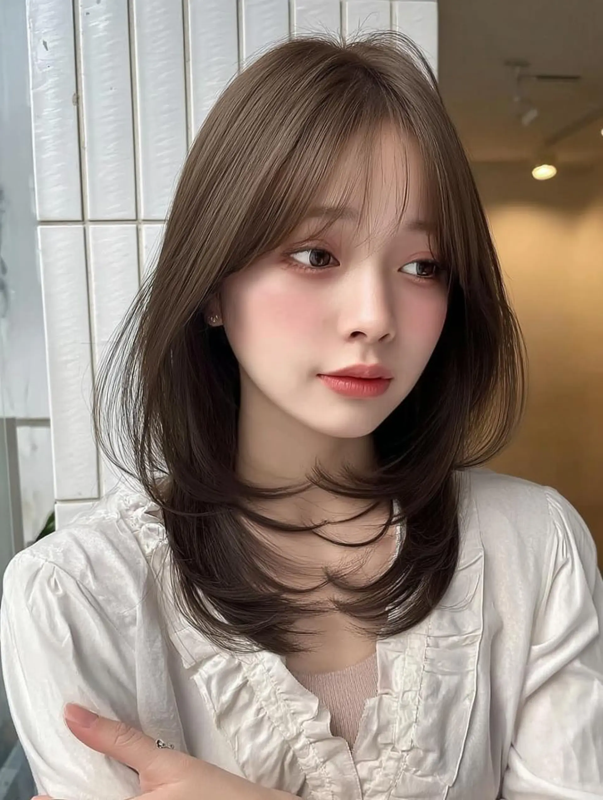 ロング ボブ 顔まわりレイヤー 髪質改善 韓国風ヘア レイヤーカット カット ヘアカラー 川上 彩華のヘアスタイル