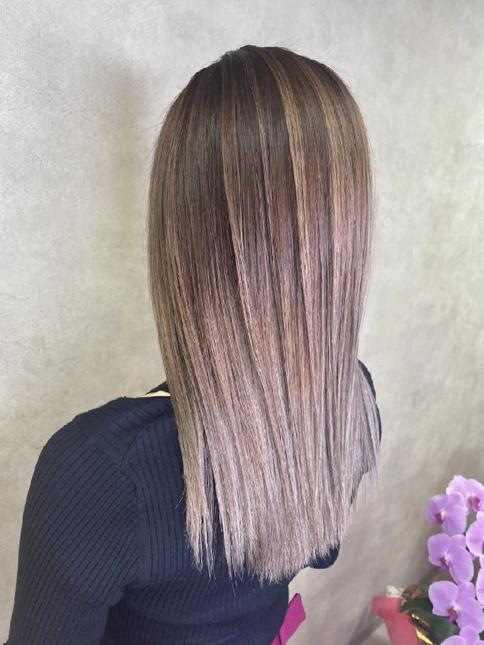 カラー ミディアム バレイヤージュ ベージュカラー ハイライトカラー ピンクカラー ピンクベージュ ヘアカラー トリートメント RIENS♡xrea 山本優舞のヘアスタイル