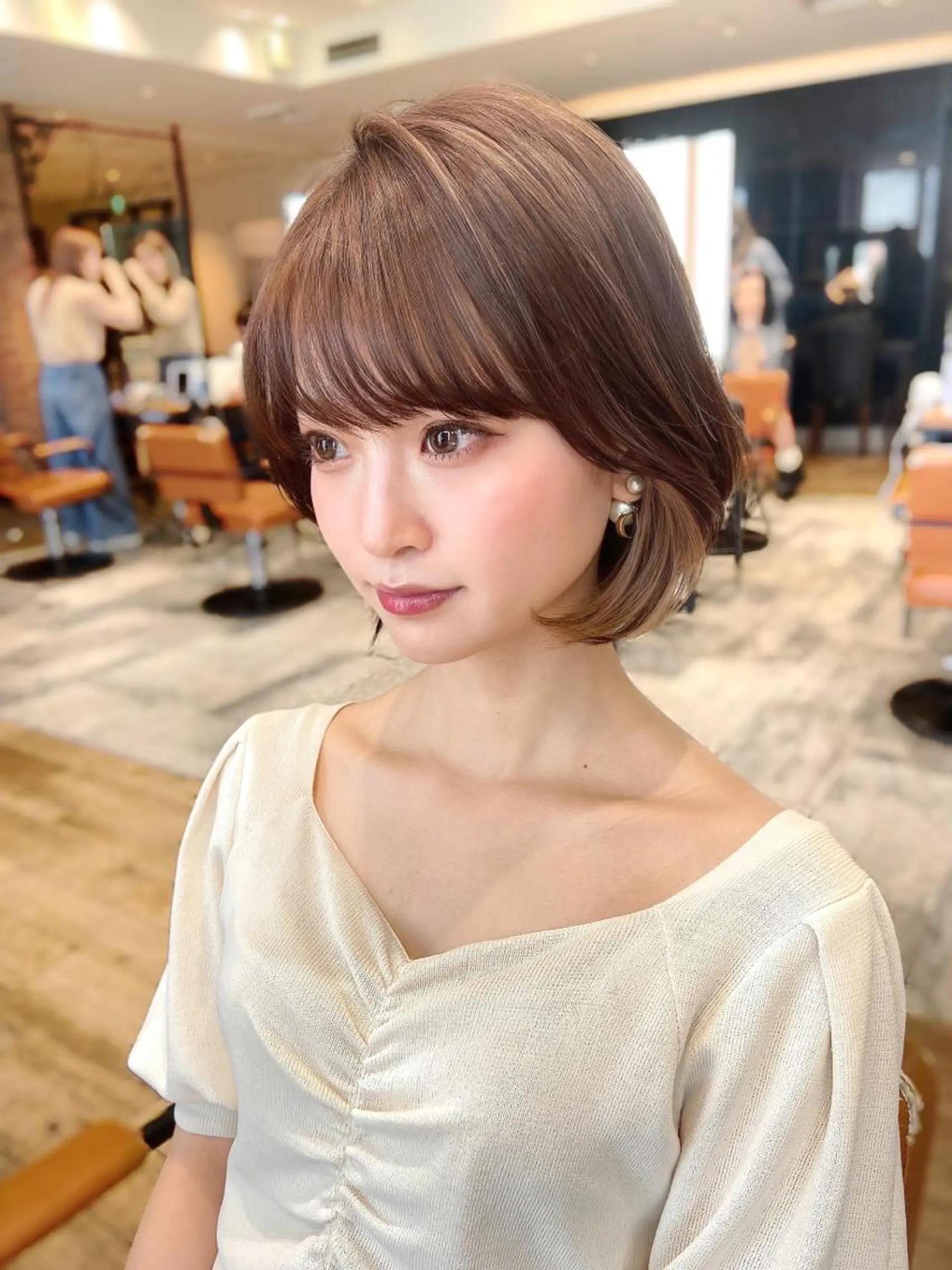 ショート カラー パーマ ヘアアレンジ ボブ タンバルモリ 韓国風ヘア Surpass所属・🌈小顔似合わせ SHIHO🌈のヘアスタイル