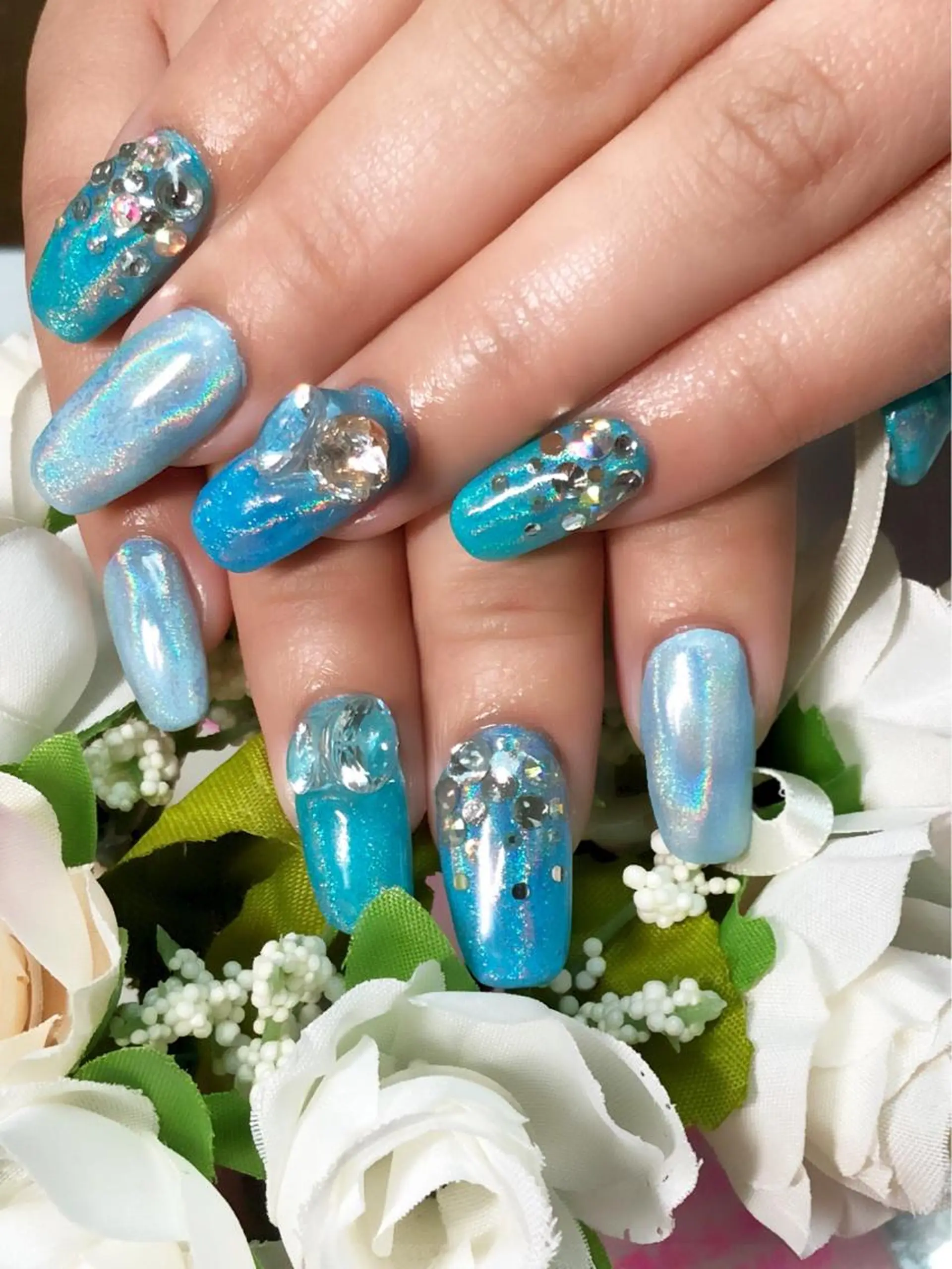 ロング カラー ネイル ブルーカラー ユニコーンカラー ブルー ハンドネイル CITRAtotal beautyのネイルデザイン