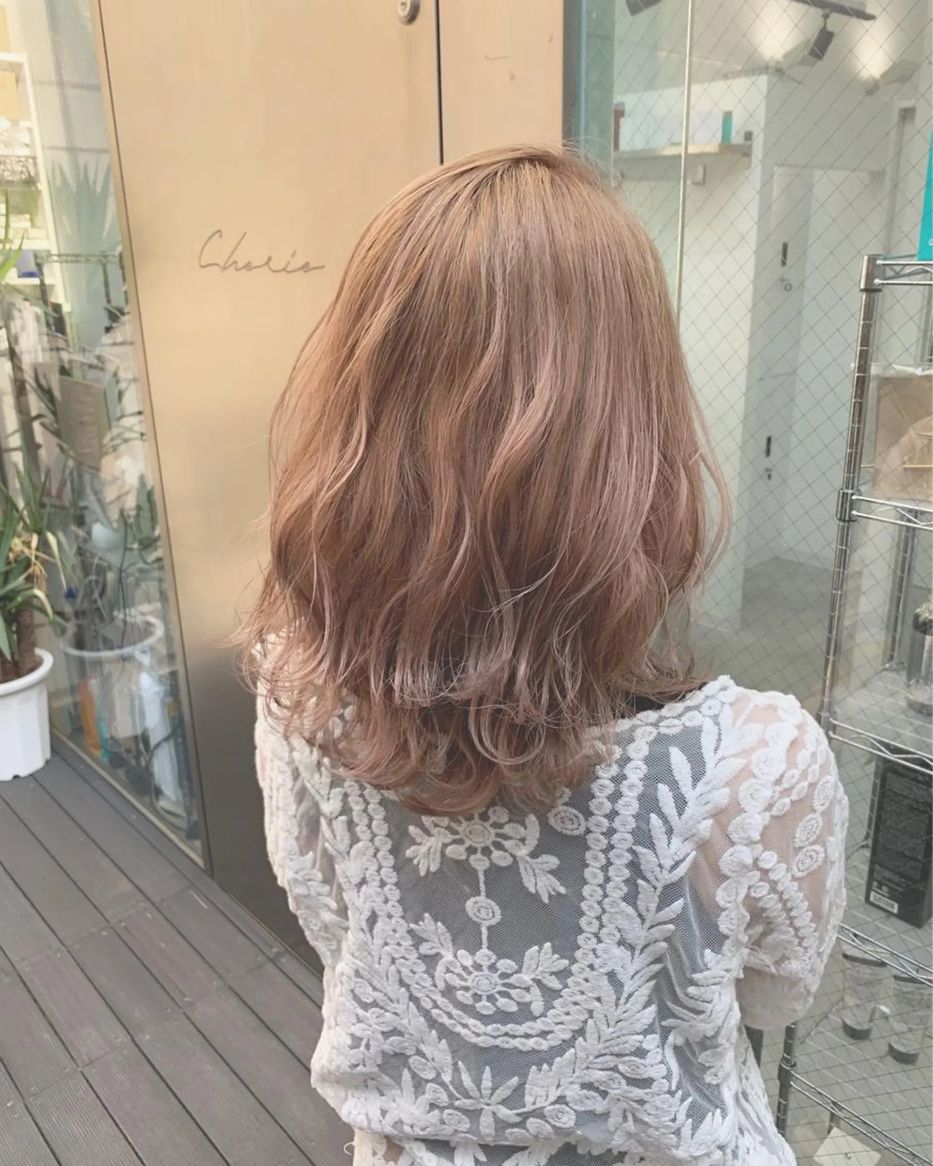 セミロング カラー ベージュカラー ブリーチ ピンクカラー ピンクベージュ インナーカラー/天神 ブリーチ/吉田のヘアスタイル