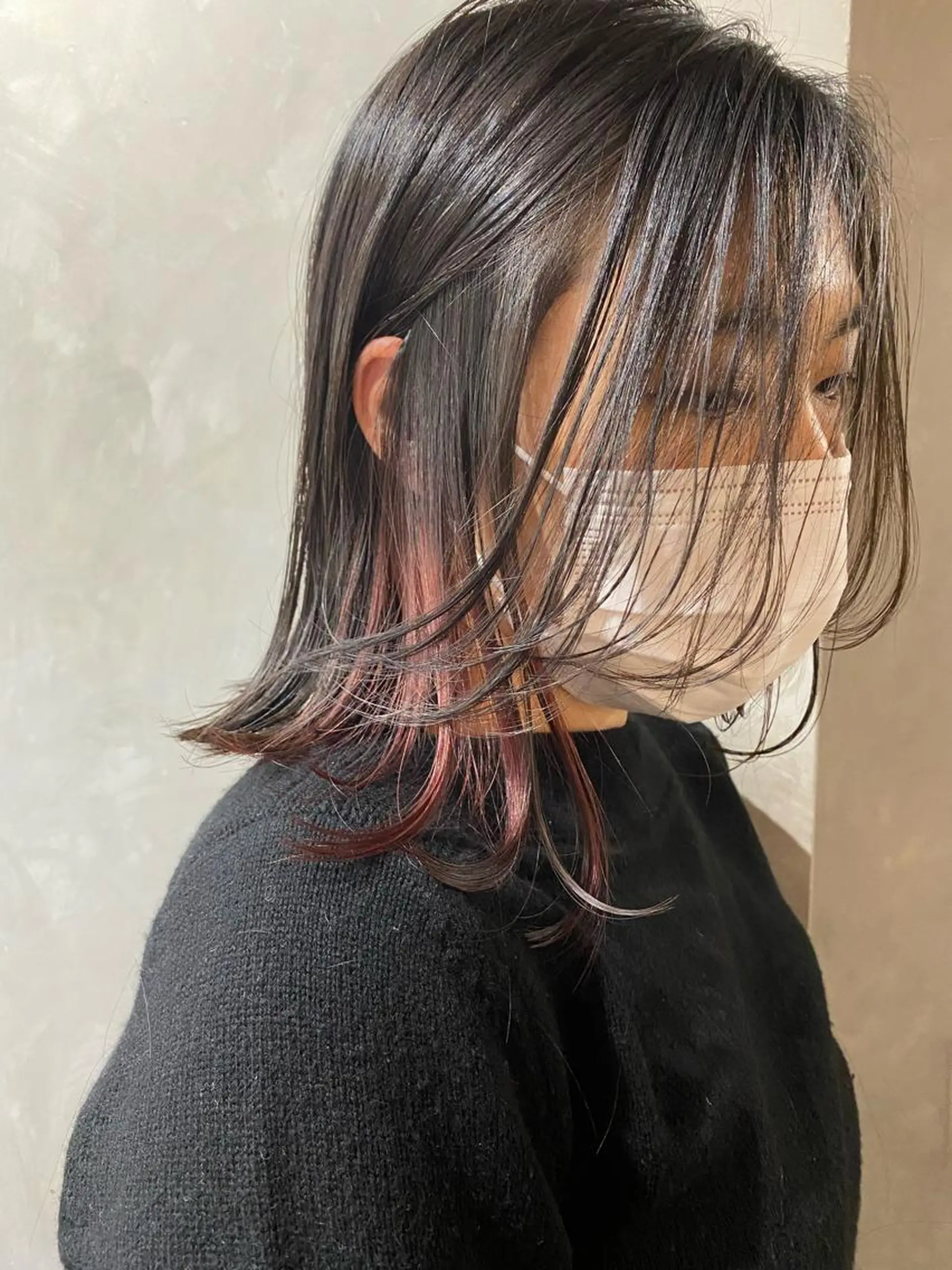 ミディアム カラー ピンクカラー カット ヘアカラー トリートメント ツキノキ ミナのヘアスタイル