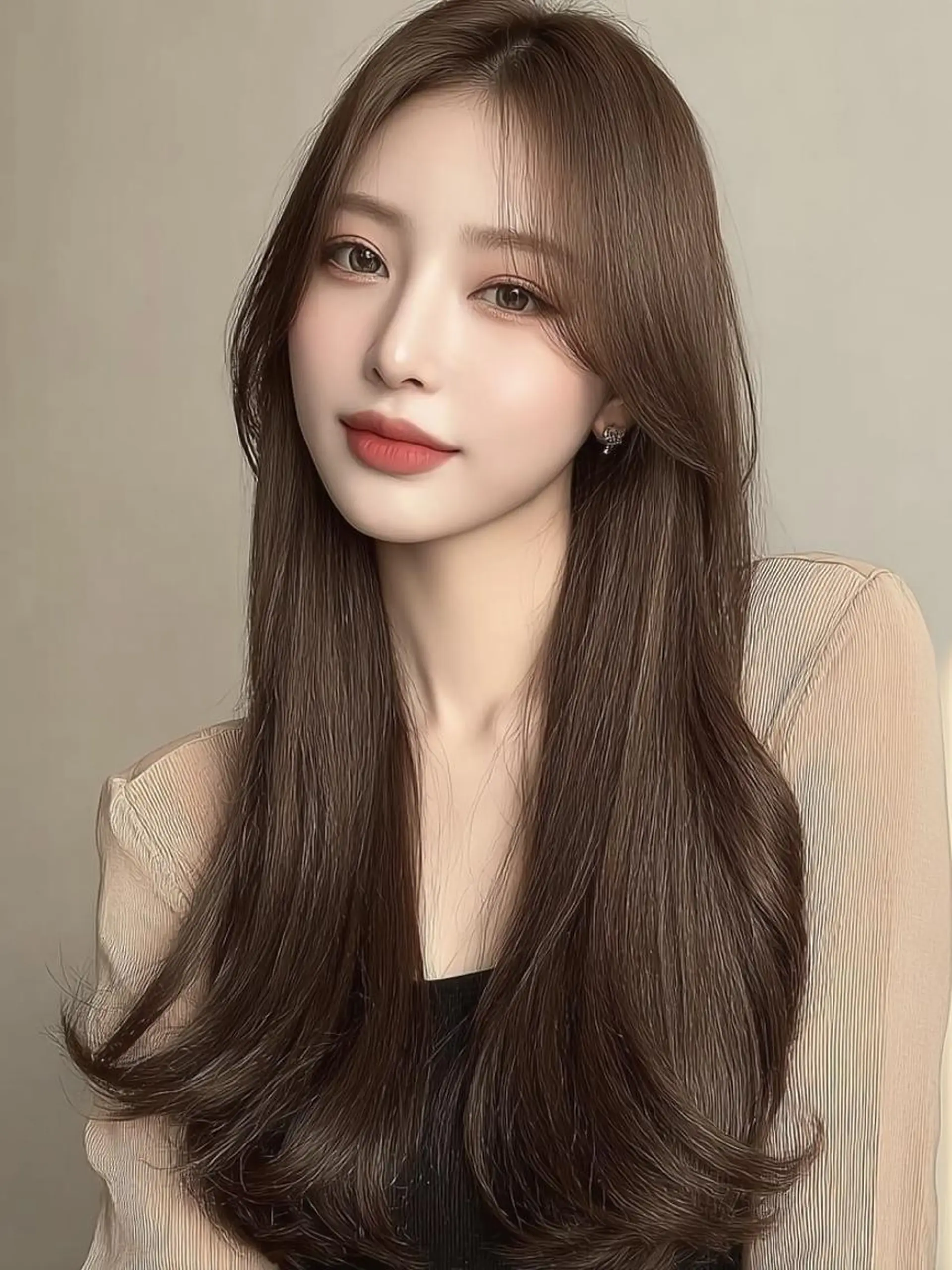 ロング ボブ 顔まわりレイヤー 髪質改善 韓国風ヘア レイヤーカット ヘアカラー トリートメント 松井 美祐宇のヘアスタイル