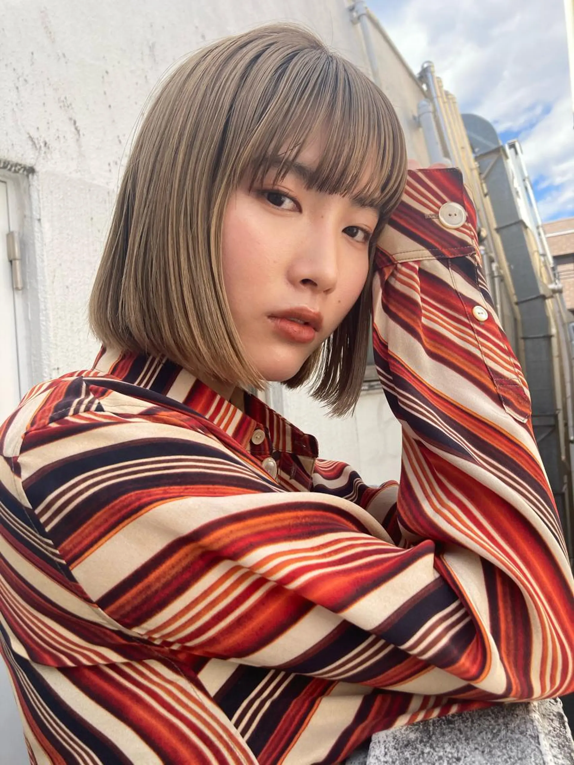 カラー ブロンド ボブ ヘアカラー トリートメント 佐伯 和佳のヘアスタイル