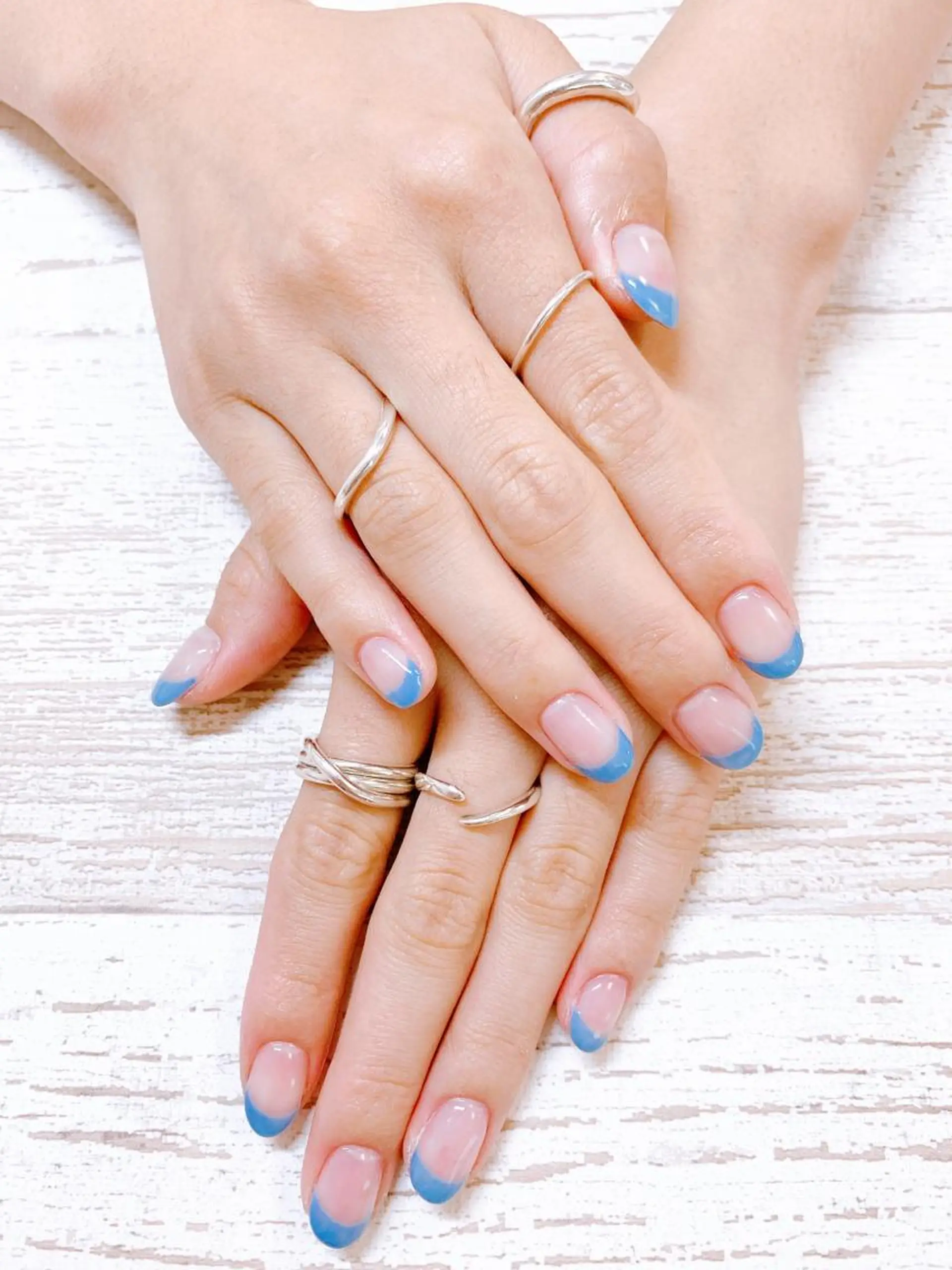 ネイル ブルー フレンチネイル ハンドネイル Story nail所属・Story nail Sakuraのネイルデザイン