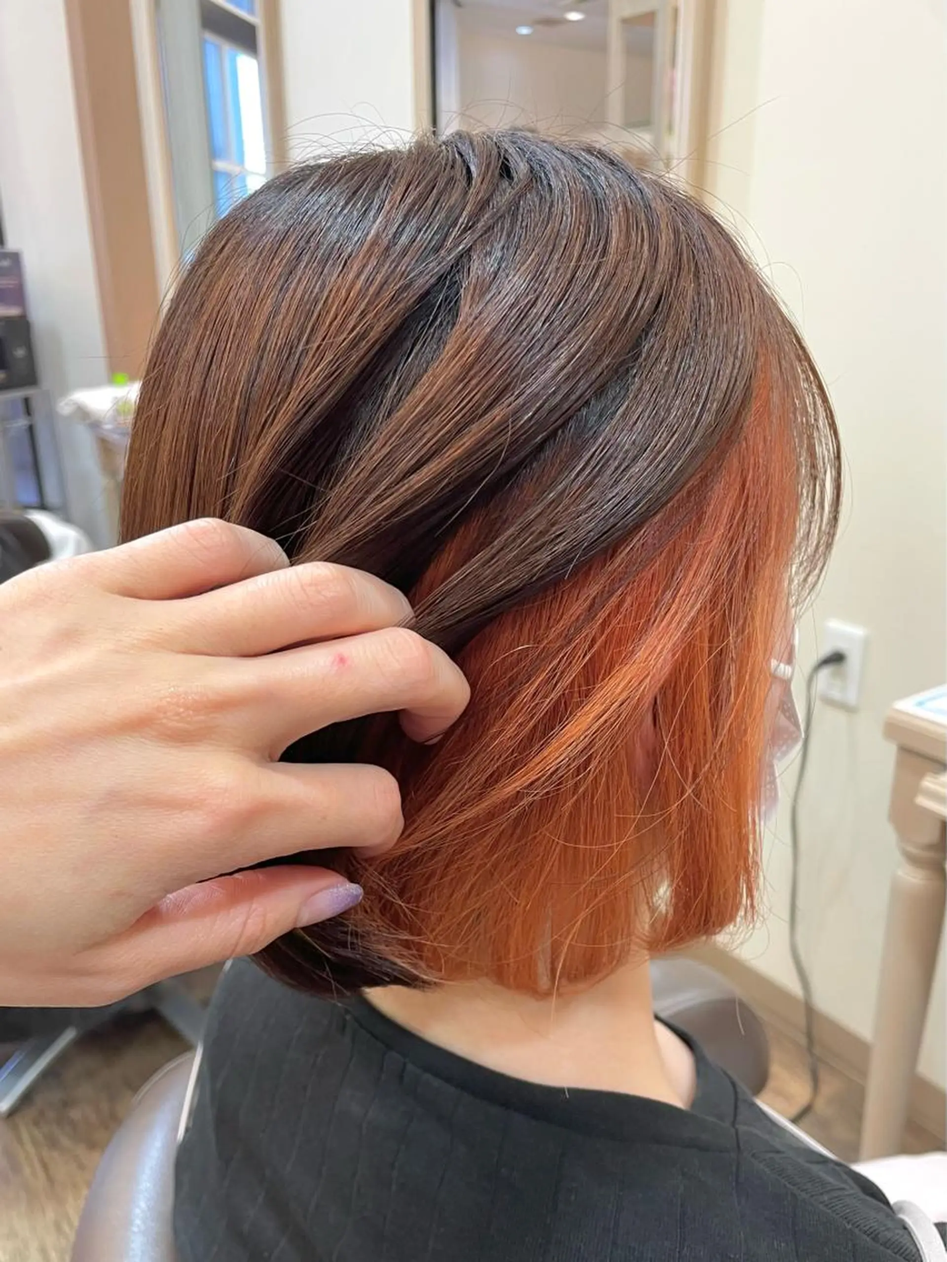 ショート カラー ブラウンカラー オレンジ オレンジブラウン ヘアカラー トリートメント メンズパーマ🌀/ 中村郁未のヘアスタイル