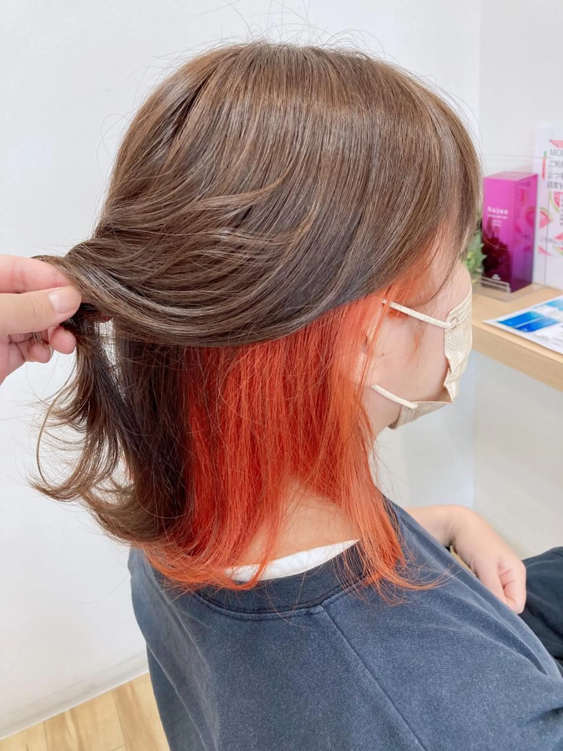 ミディアム カラー インナーカラー オレンジ ヘアカラー 大野 まゆのヘアスタイル