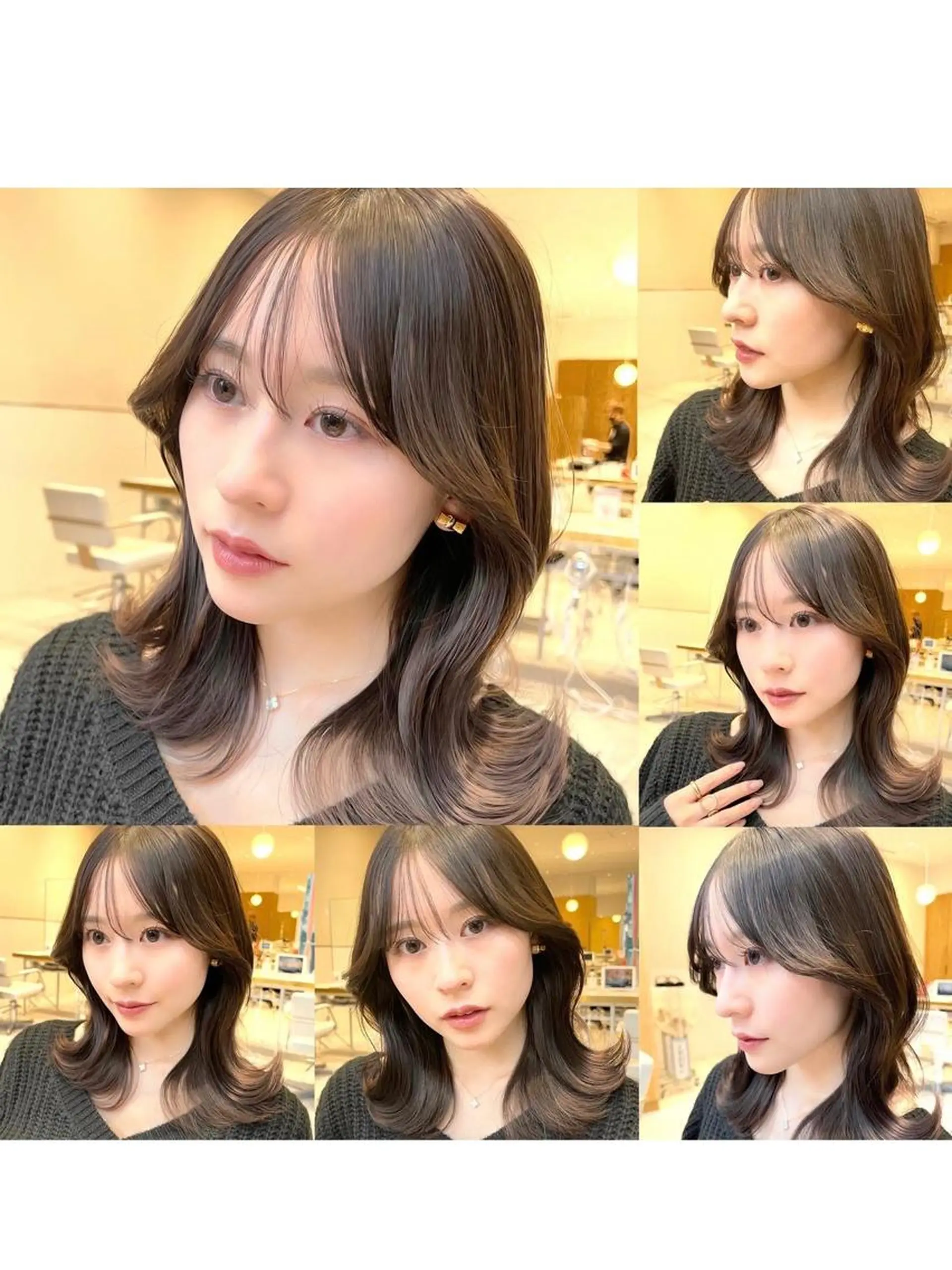 セミロング カラー エギョモリ 顔まわりレイヤー 顔周りカット ヨシンモリ 韓国風ヘア 顔周り特化/韓国ヘア /レイヤー/吉野幸大のヘアスタイル