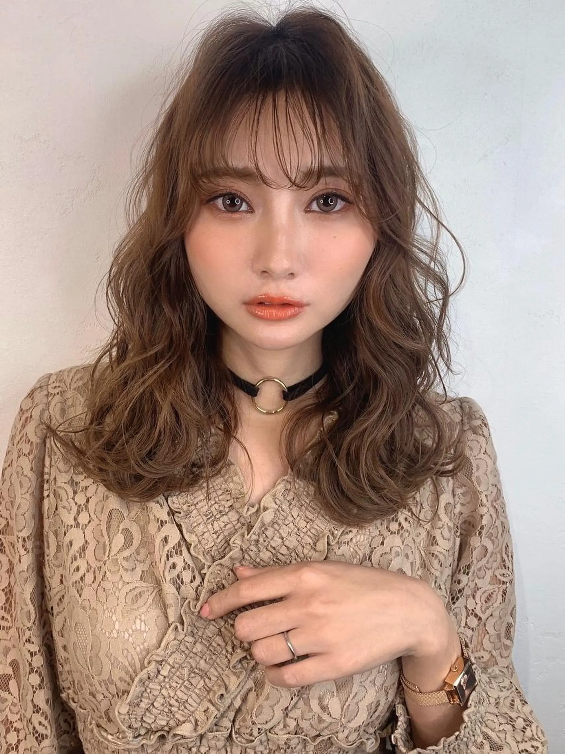 セミロング シースルーバング カット ヘアカラー トリートメント _WHITE＋ 南海難波店のヘアスタイル