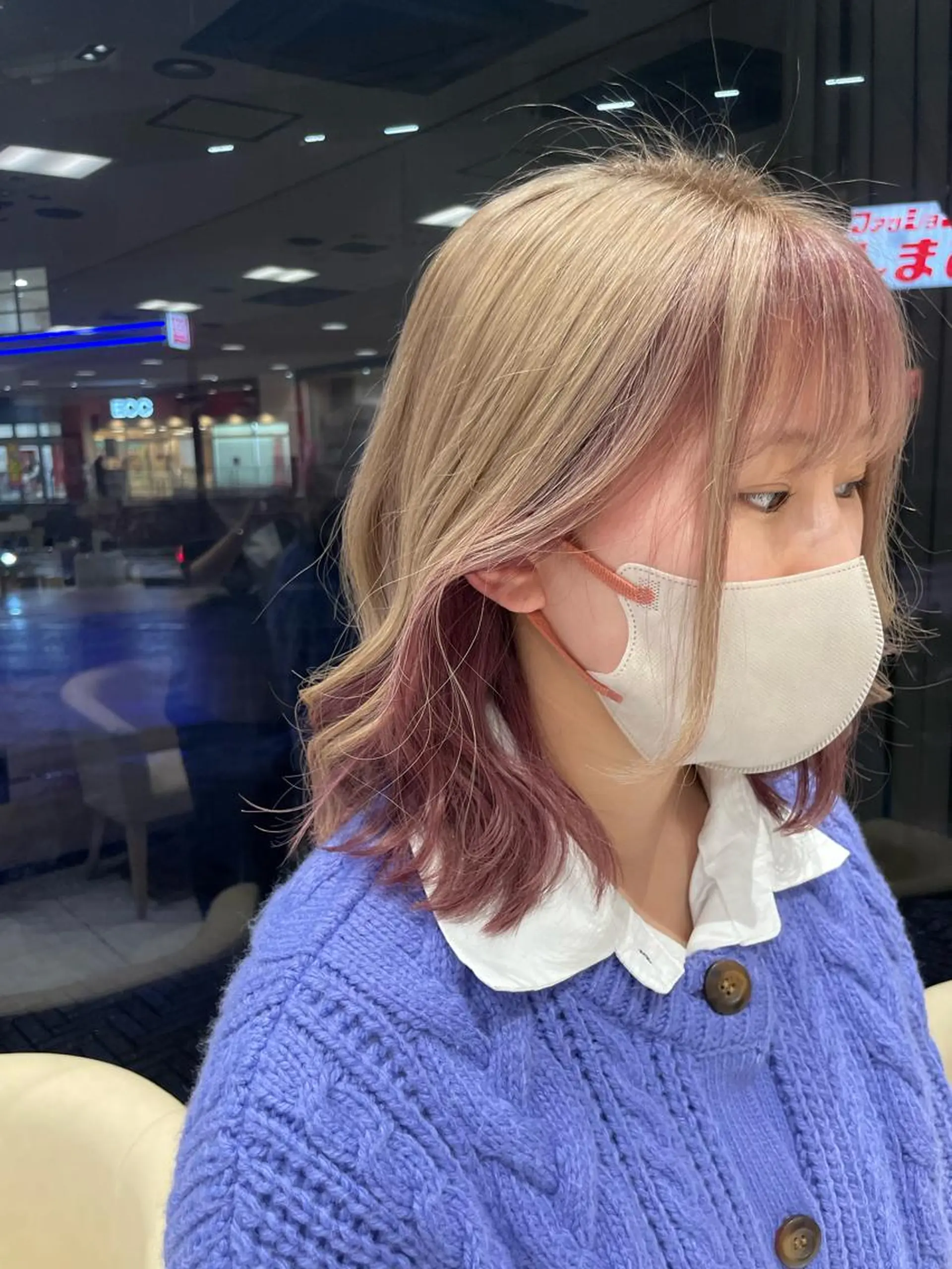 ミディアム カラー ブリーチ ピンクカラー ヘアカラー クロスパーマ/うる艶 カラー/Kurumiのヘアスタイル