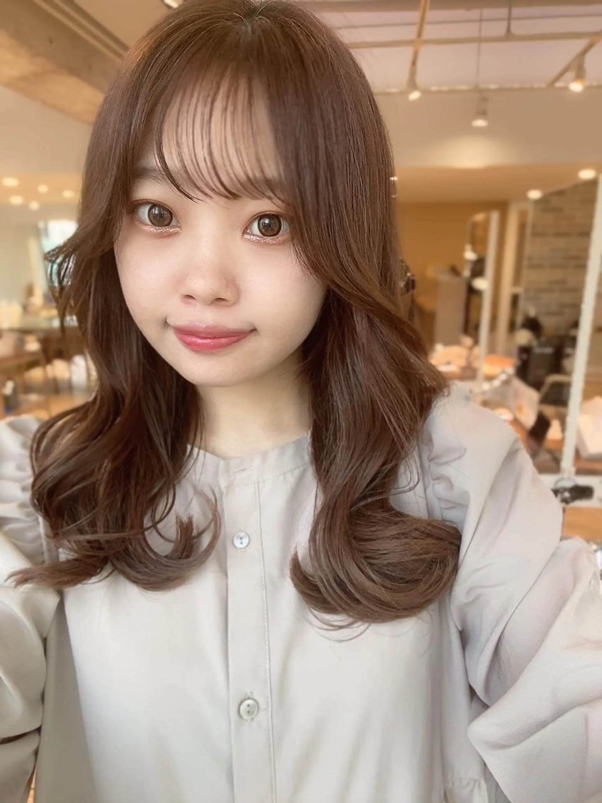 セミロング カラー ベージュカラー ブラウンカラー 顔周り/くびれヘア 韓国ヘア💕風間るなのヘアスタイル