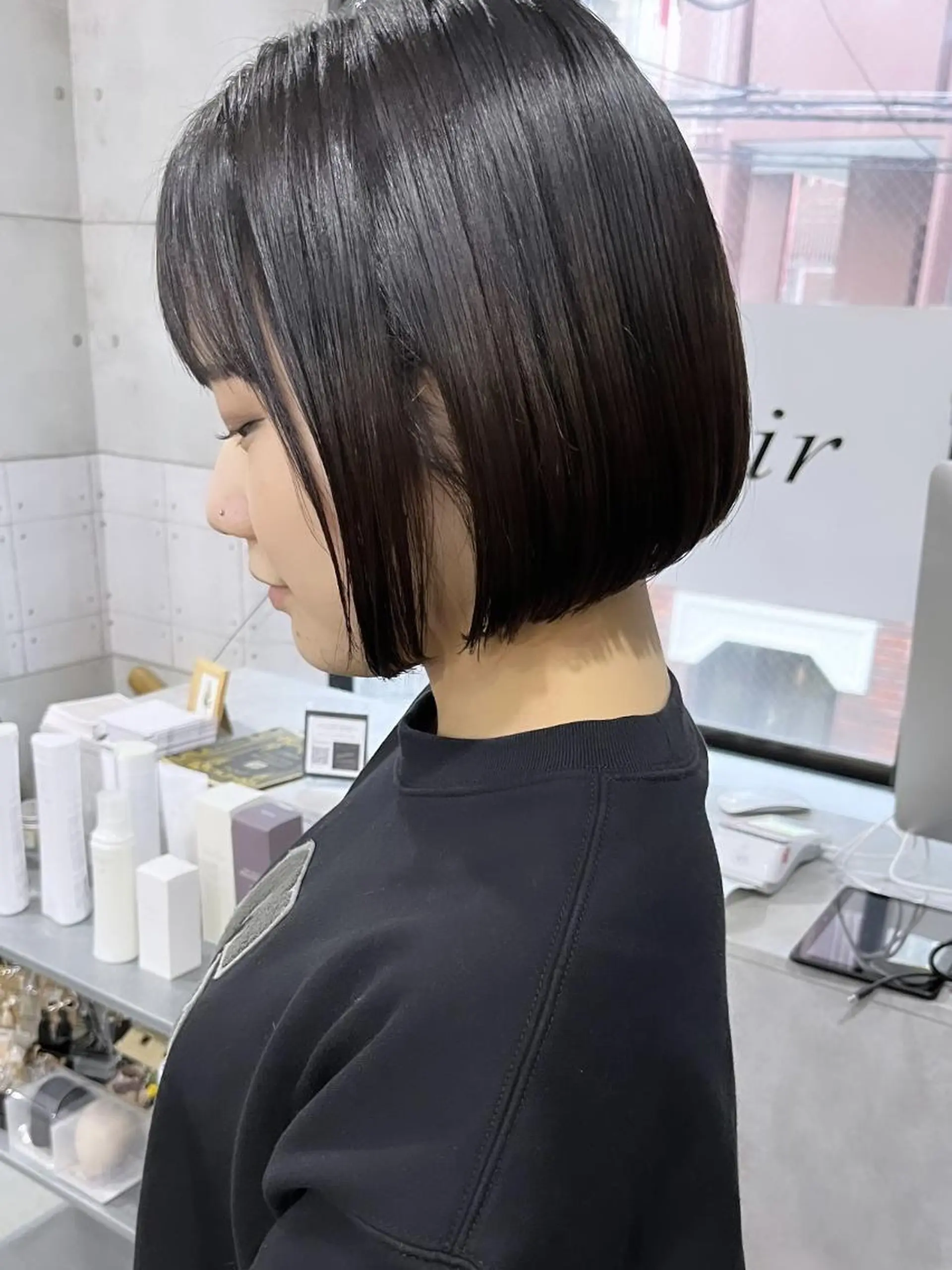 ショート カラー パーマ アディクシーカラー ベージュカラー 黒髪 ブリーチ ブロンド 髪質改善ストレート髪 質改善カラー特化中崎のヘアスタイル