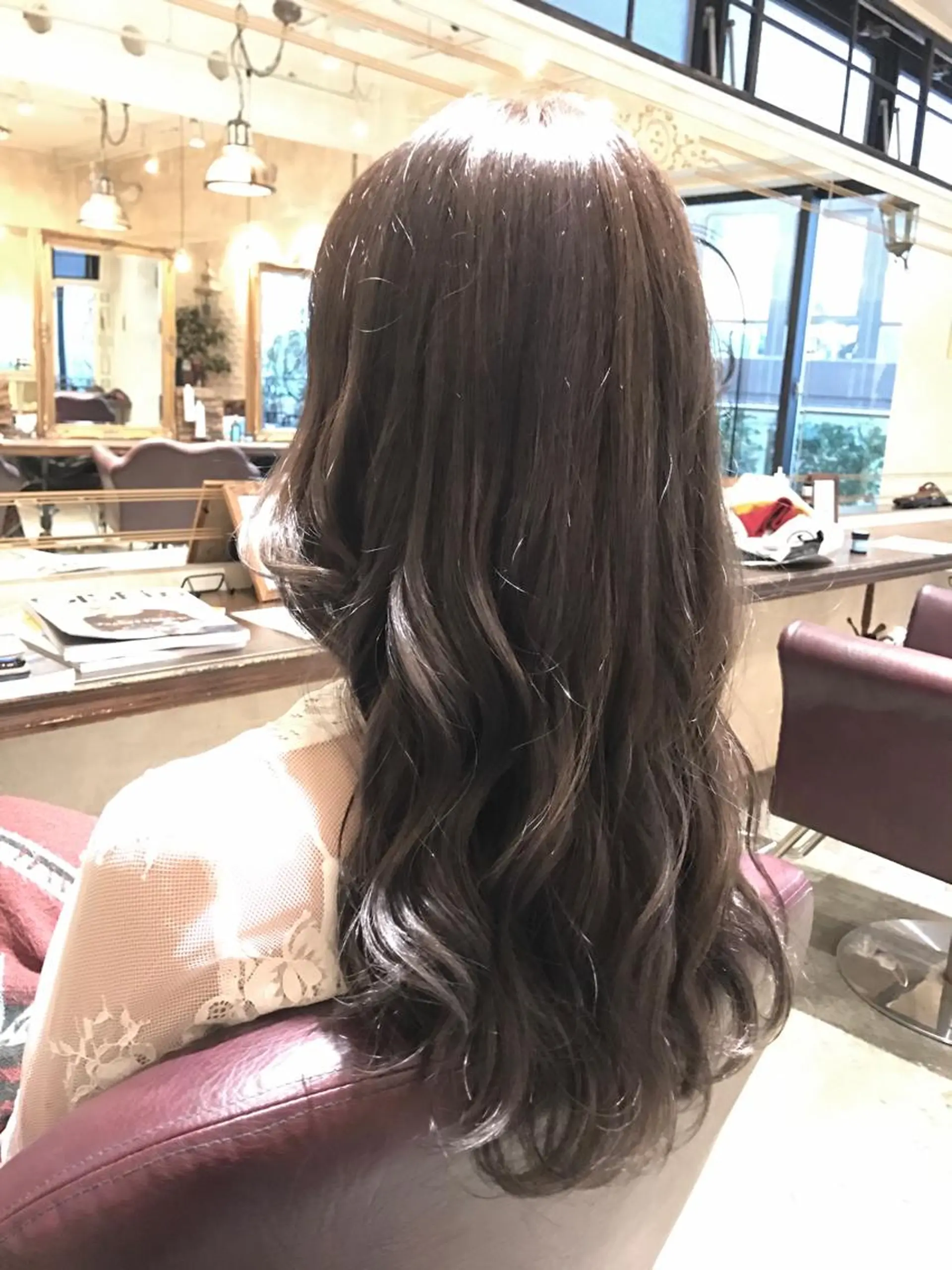 セミロング カラー パーマ ヘアアレンジ アッシュ アッシュグレー ハイライトカラー ハイライト 🌈髪質改善💕 縮毛矯正✨青木まで✨のヘアスタイル