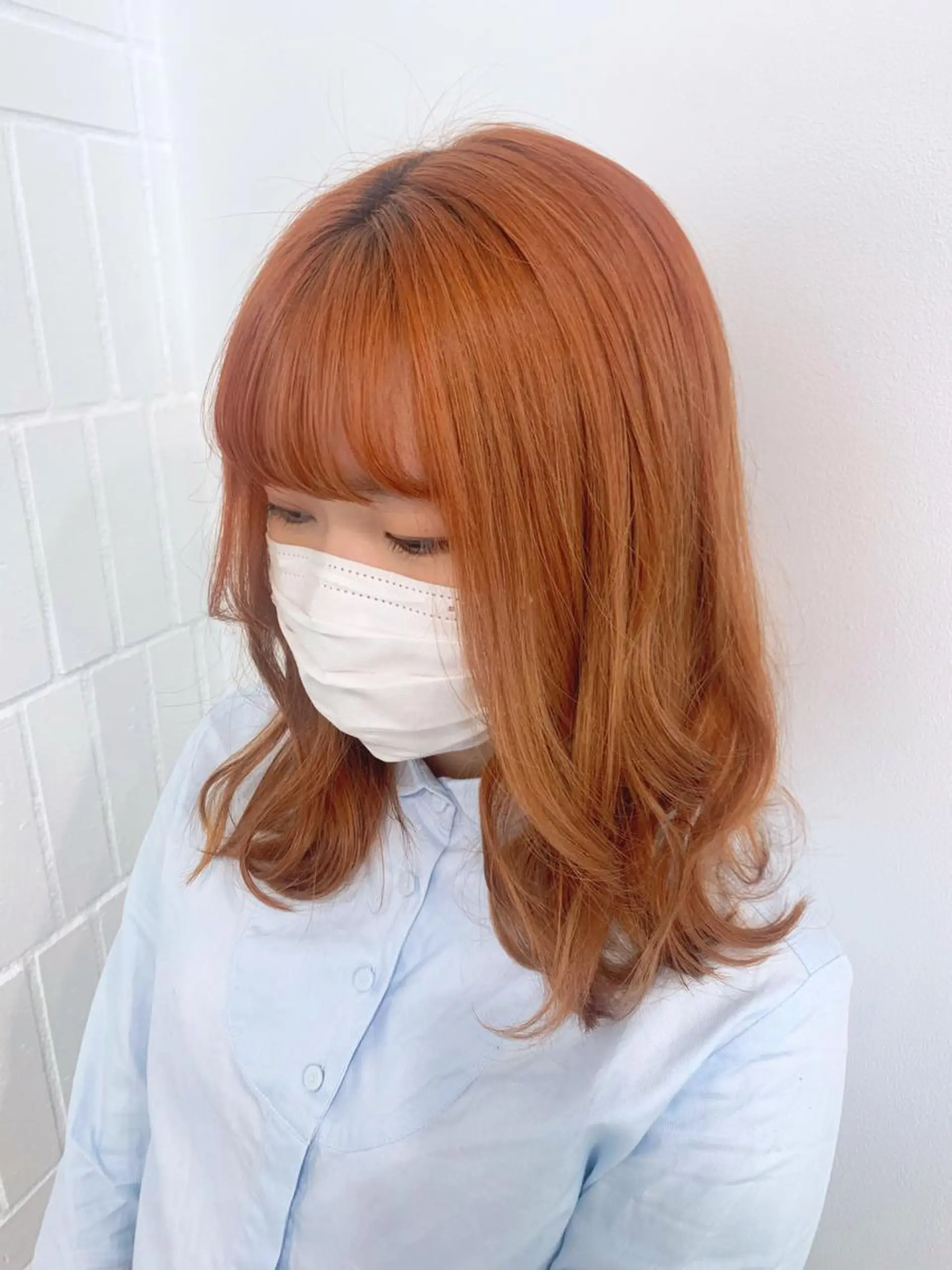 ミディアム カラー ヘアアレンジ オレンジ 🍒暖色✖️レイヤー ／Haruna🍒のヘアスタイル