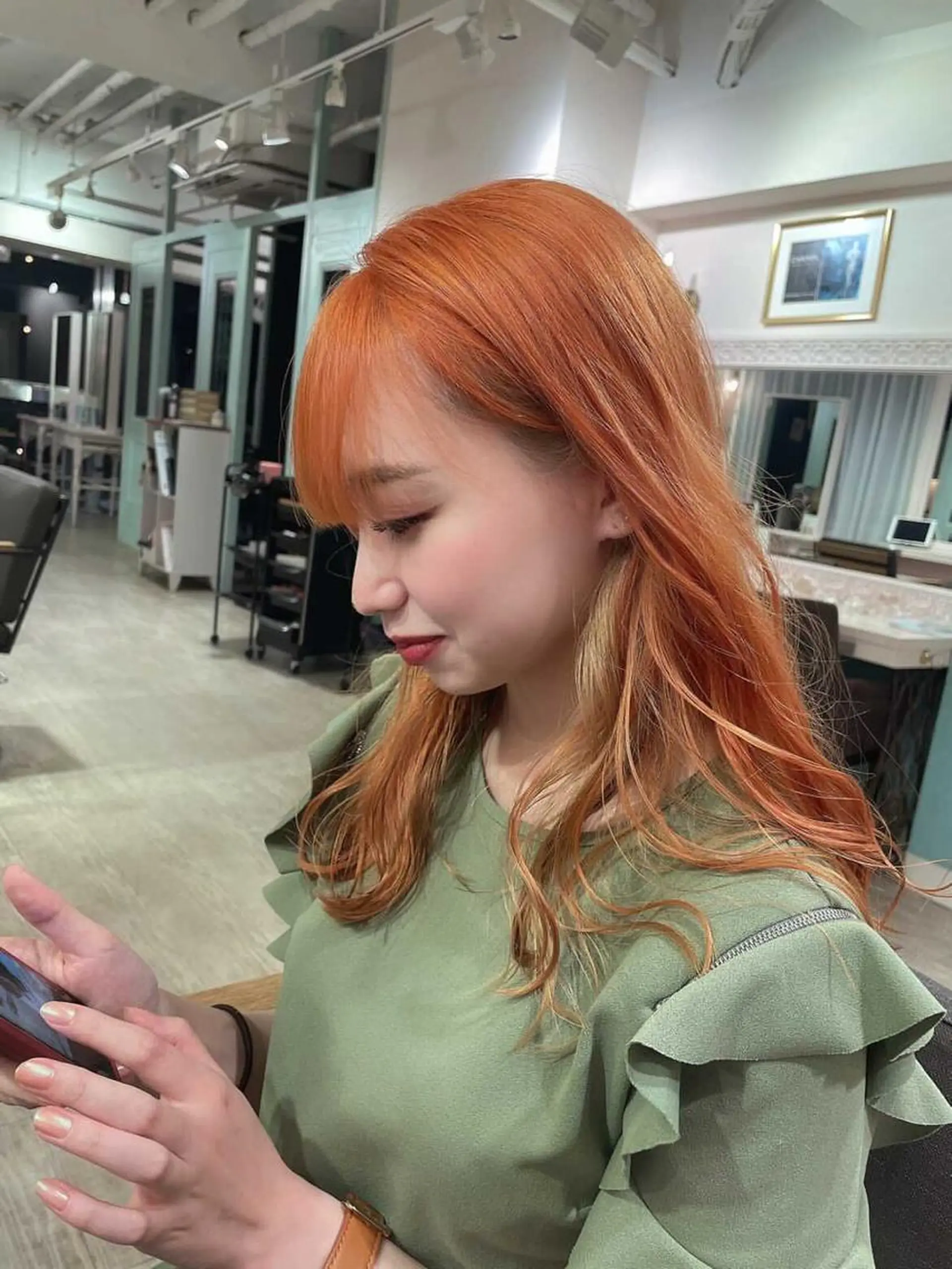 セミロング カラー オレンジ VALETTE omotesando所属・原宿ボブ・髪質改善 輝来のヘアスタイル