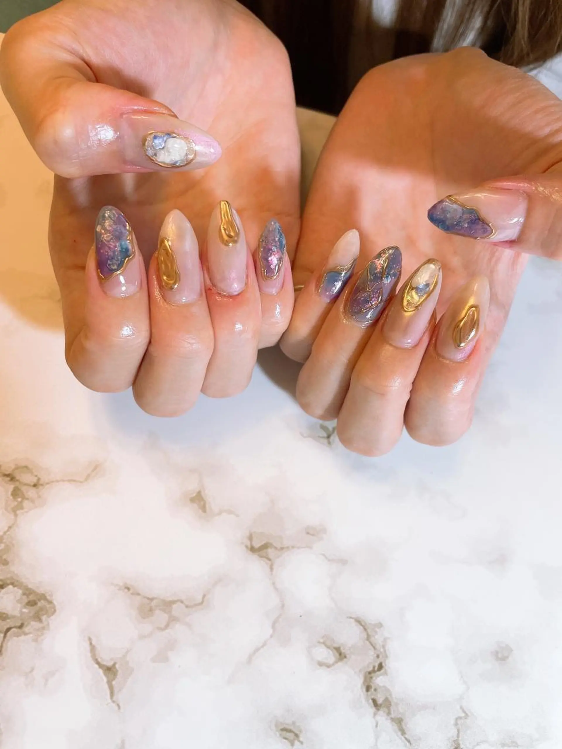 ネイル アートネイル オーロラネイル ブルー パープル シンプルネイル NANA no artのネイルデザイン