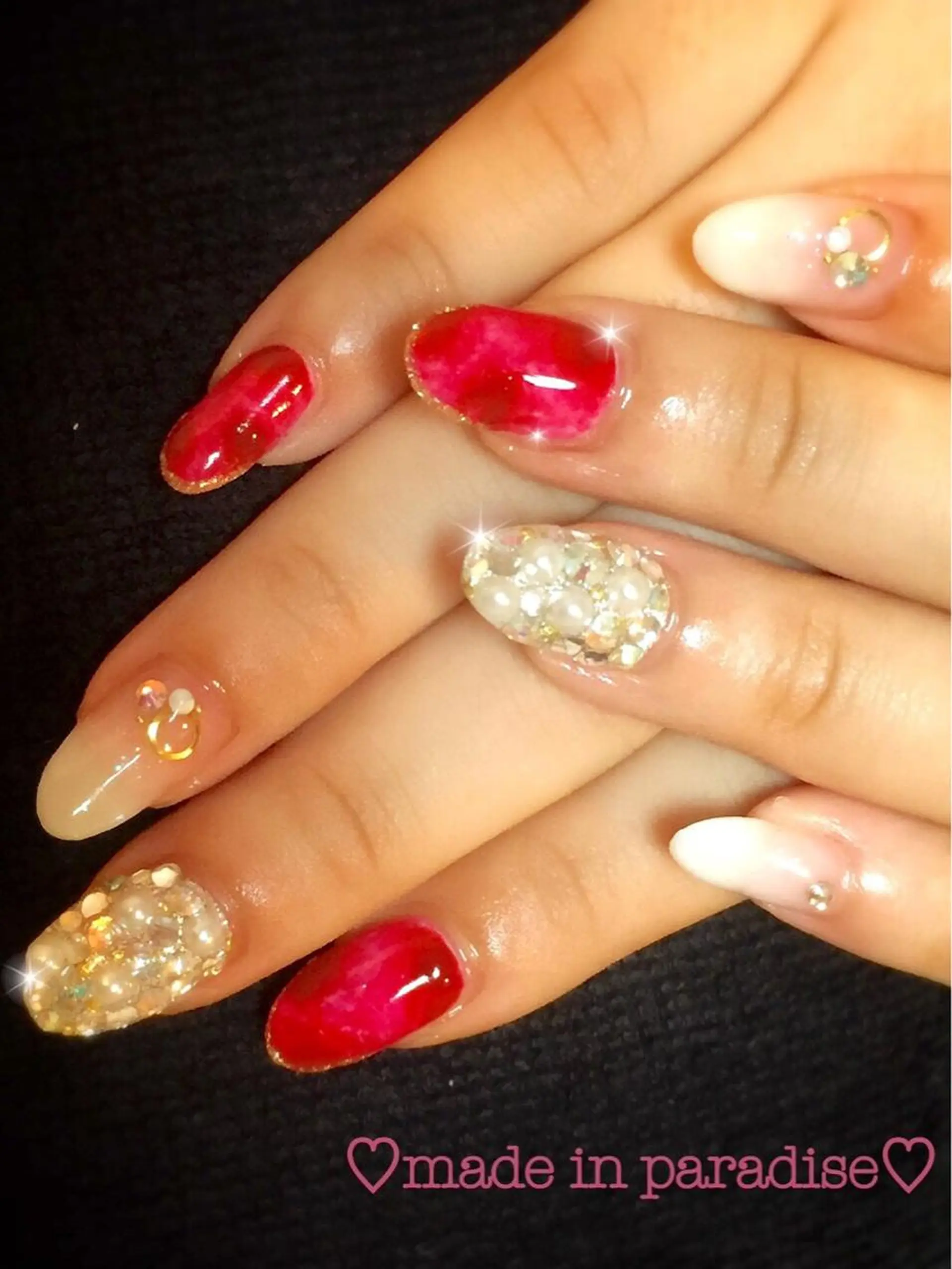 ネイル べっ甲ネイル キラキラネイル ストーンネイル うるま市サロン Yuko Izawaのネイルデザイン