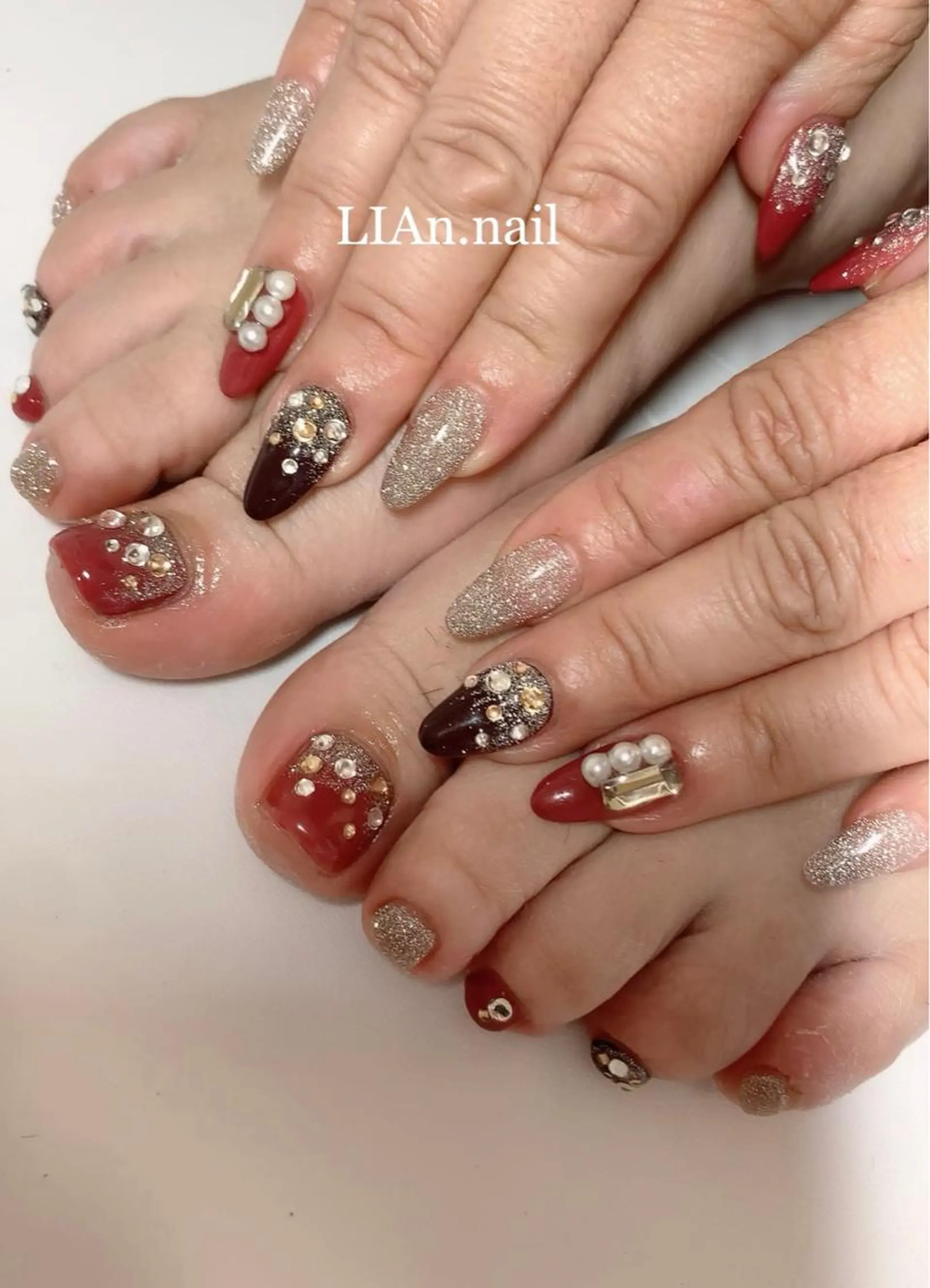 ネイル フットネイル おそろいネイル Lian nailのネイルデザイン