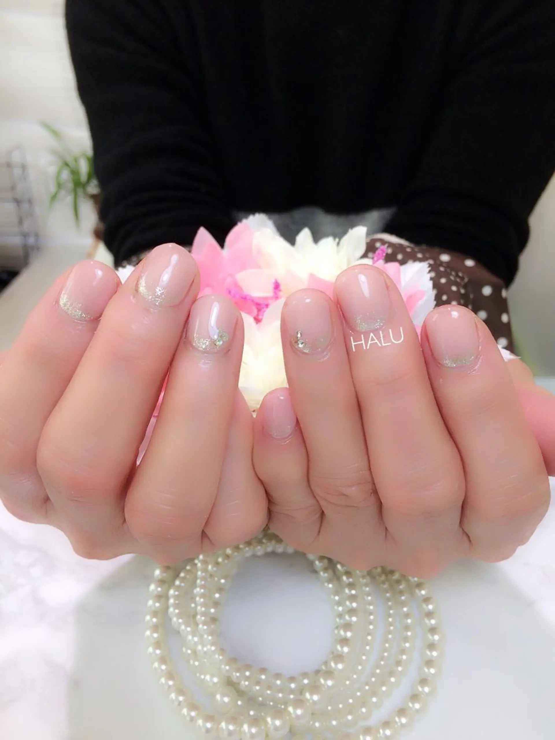 ネイル グラデーション ラメ(グリッター) ラメグラデーション ワンカラーネイル ピンク HALU ハルのネイルデザイン