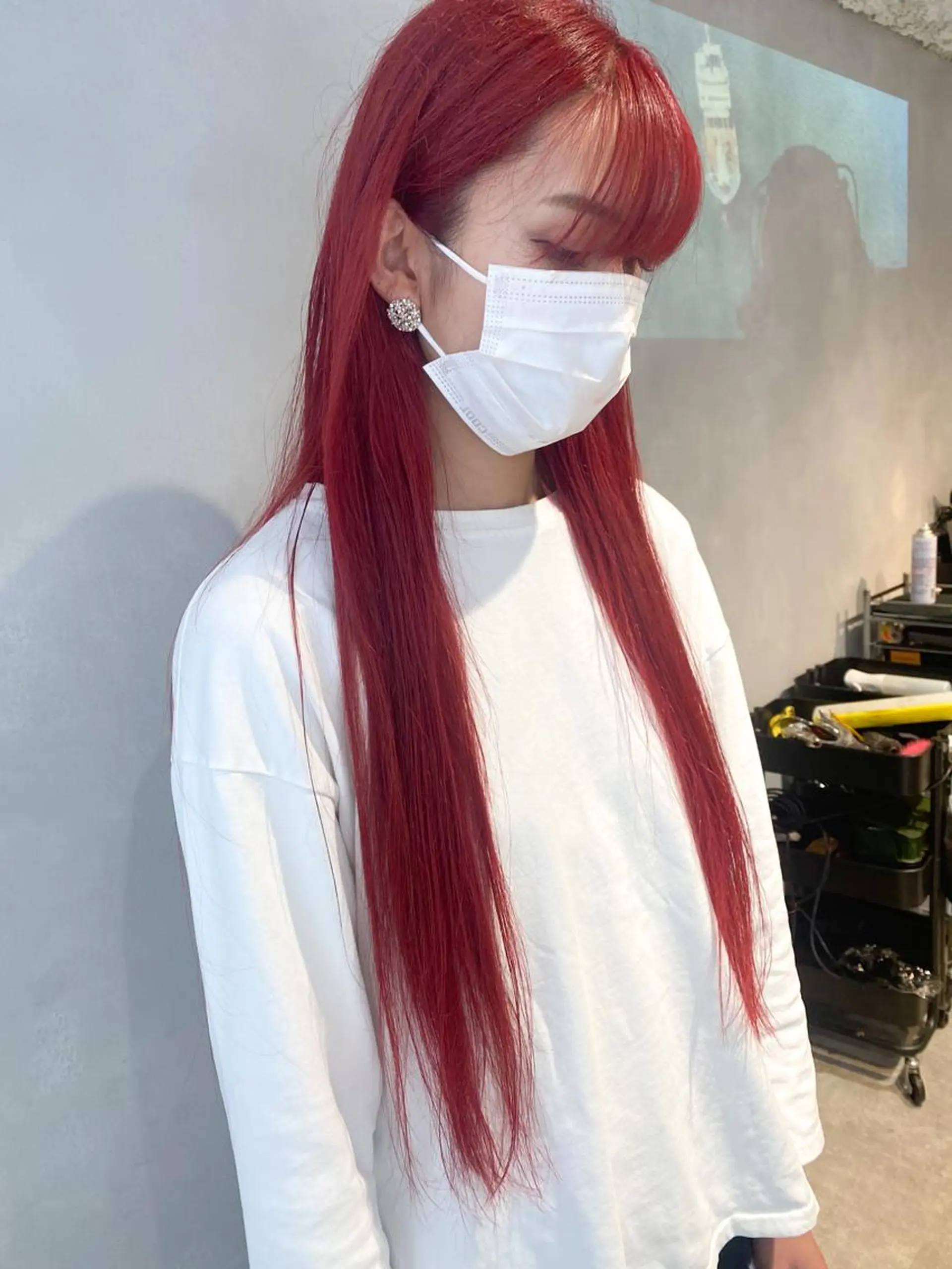 ロング カラー ヘアアレンジ レッドカラー カット ヘアカラー トリートメント #ブリーチカラー Akihoのヘアスタイル