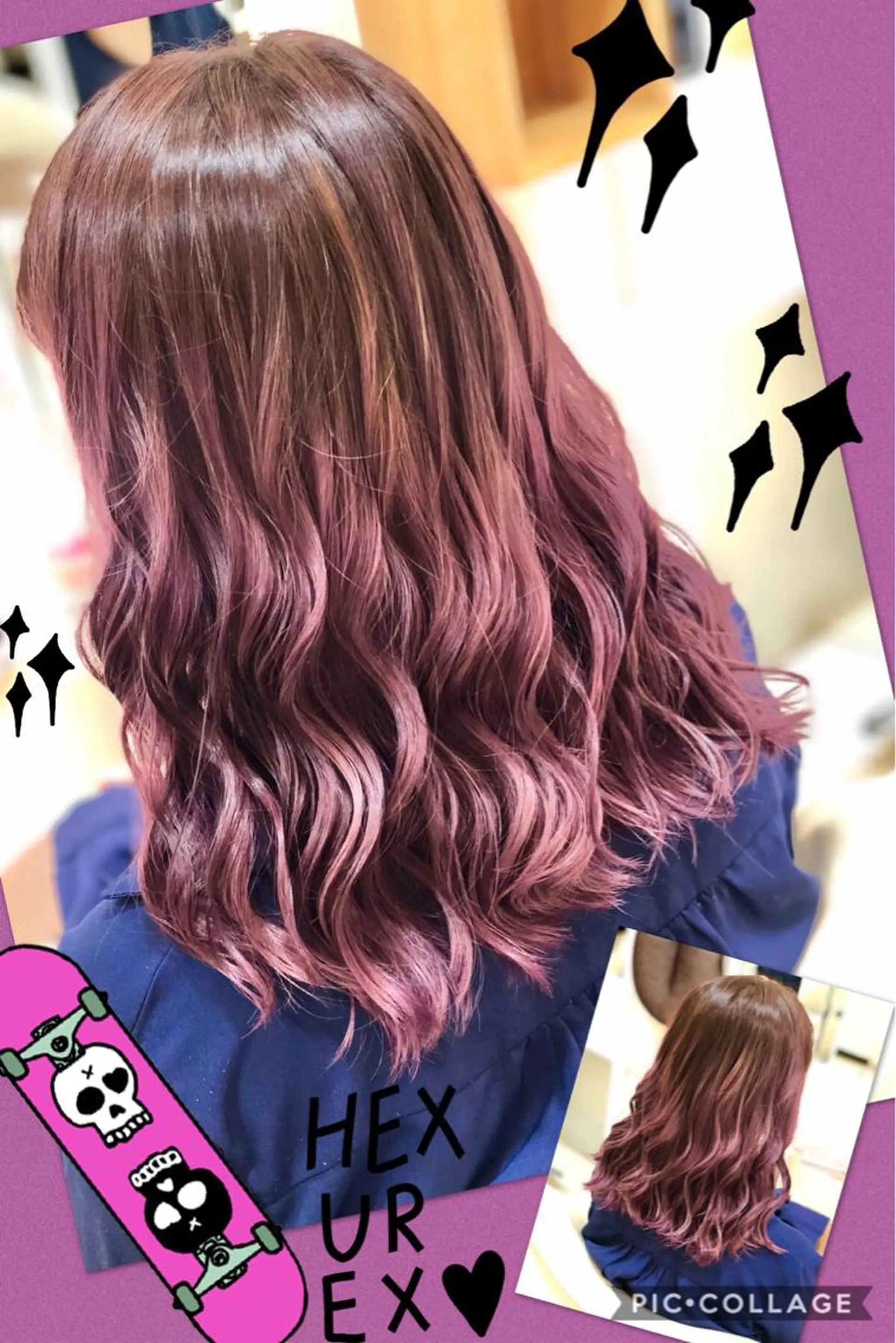 ロング カラー ブリーチ ケアブリーチ イルミナカラー ピンクカラー ピンクパープル 永島 桜のヘアスタイル