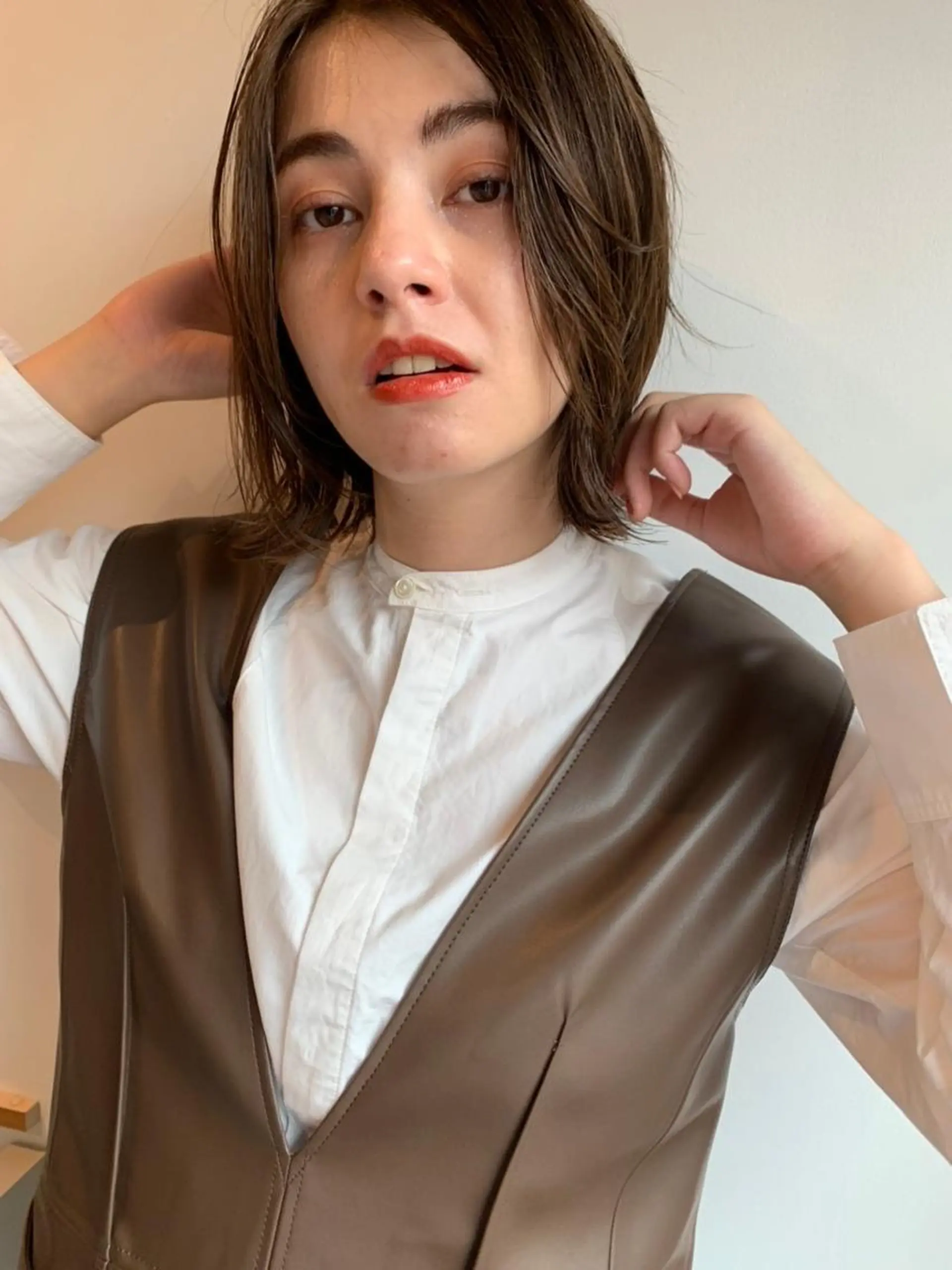 ミディアム パーマ カラー ミディアムパーマ ダブルカラー グラデーションカラー ハイライトカラー イルミナカラー CEINE PATHのヘアスタイル