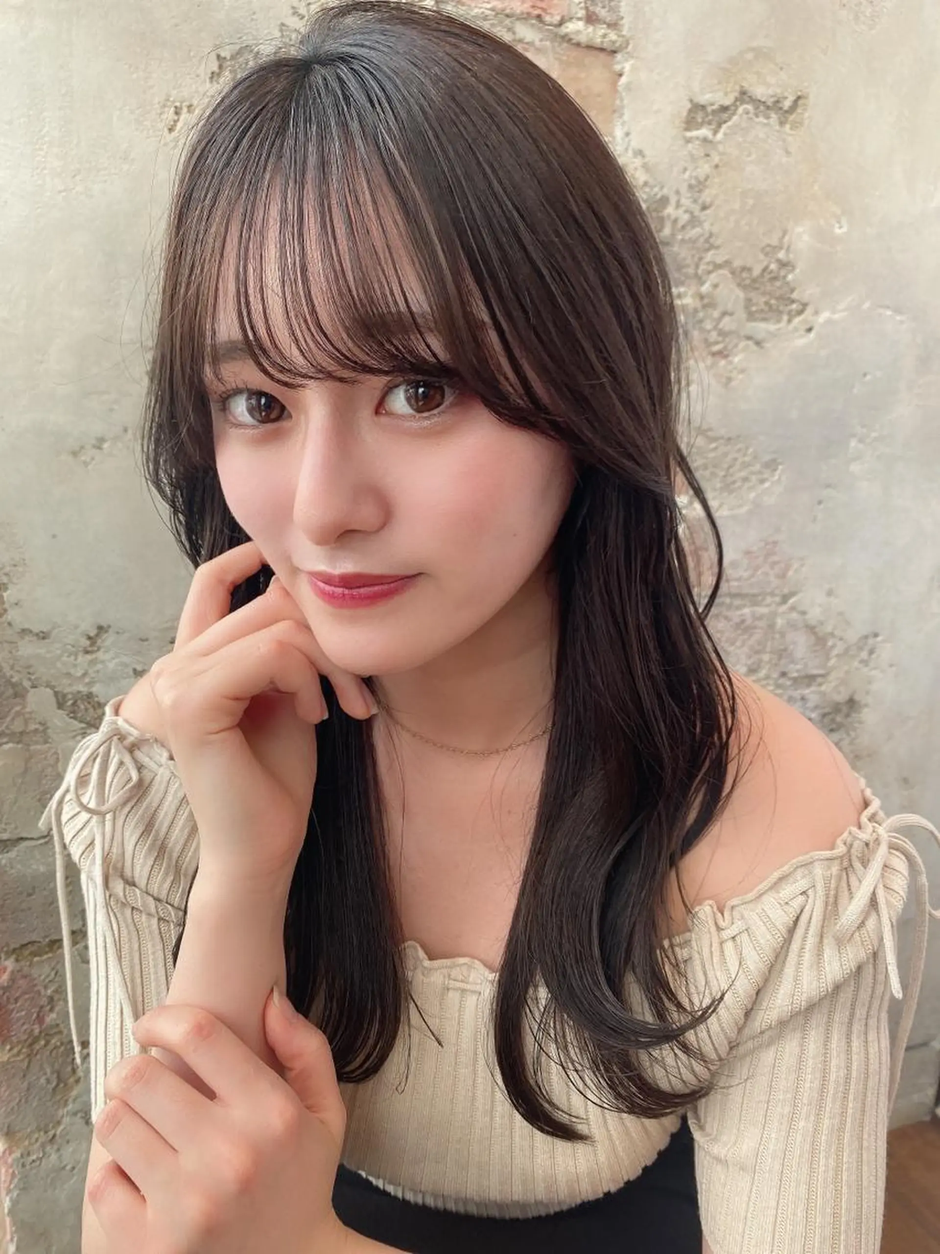 セミロング カラー ベージュカラー ブラウンカラー ブラウンベージュ くびれヘア カット ヘアカラー トリートメント 顔周り/くびれヘア 韓国ヘア💕風間るなのヘアスタイル