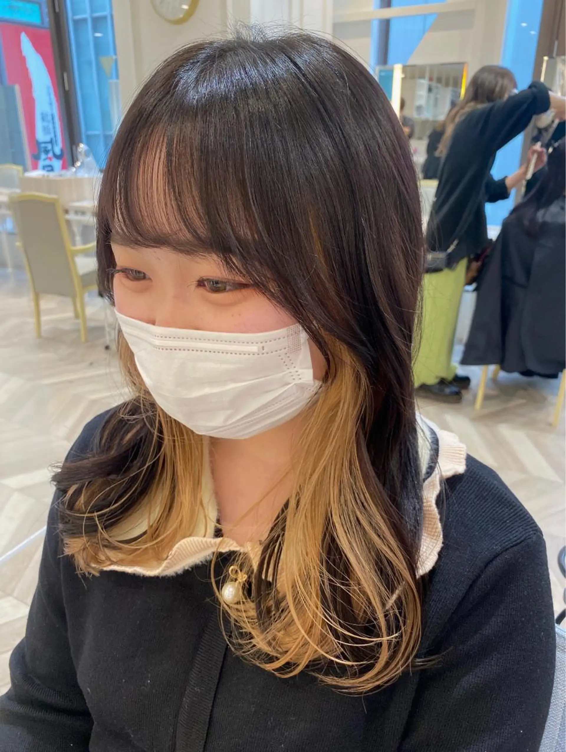 ロング 韓国風ヘア カット トリートメント ベージュ/インナー カラー🤍Rieのヘアスタイル