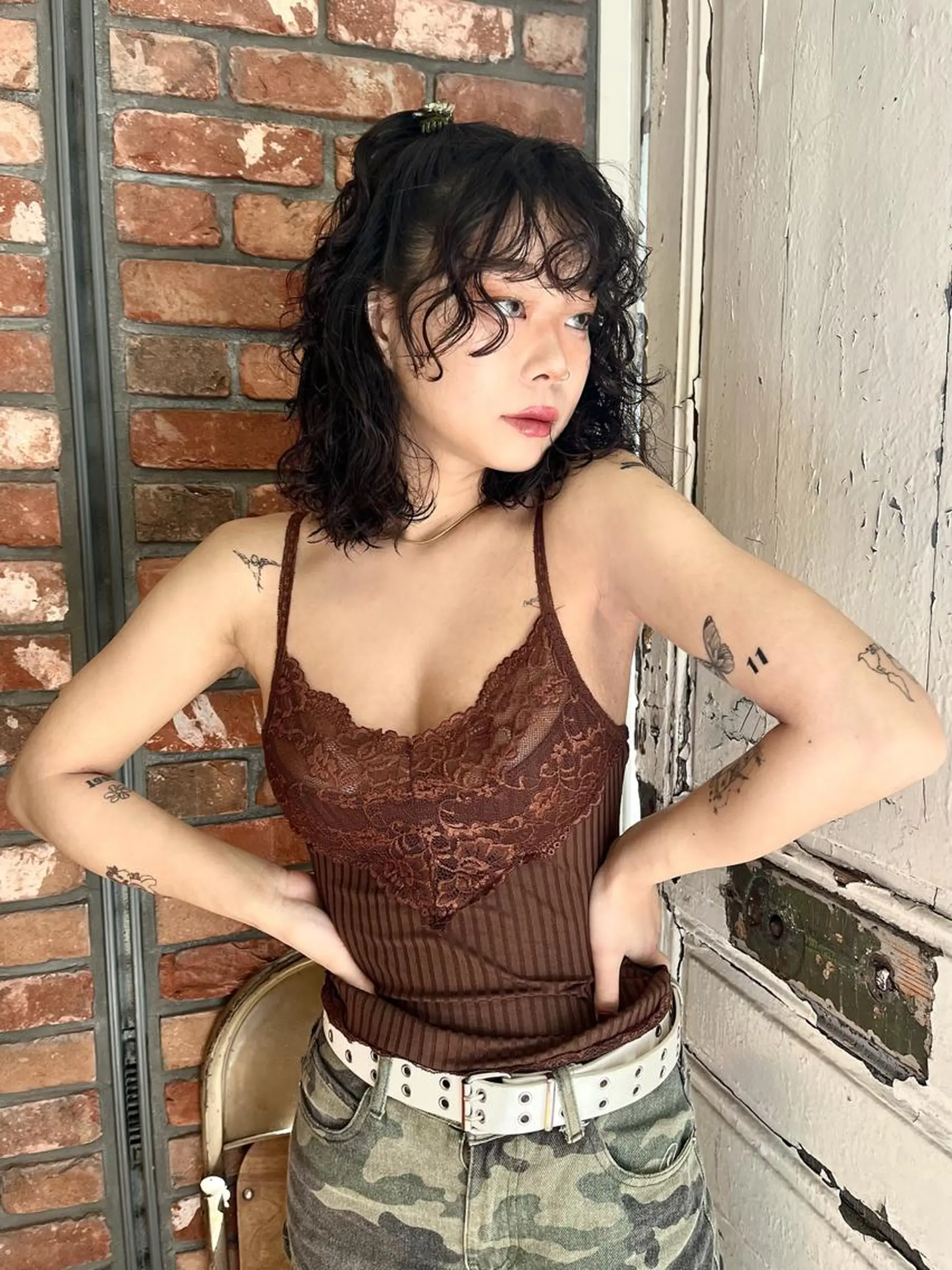 ミディアム パーマ 田中 里奈のヘアスタイル