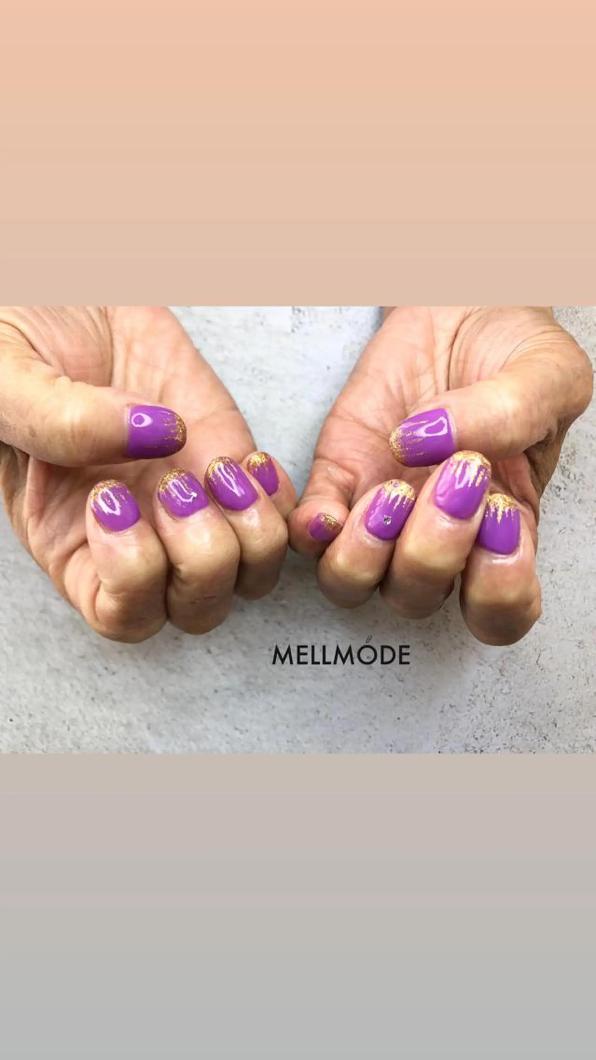 ネイル ゴールド パープル ストーンネイル MELLMODE所属・Nakano Kanaのネイルデザイン