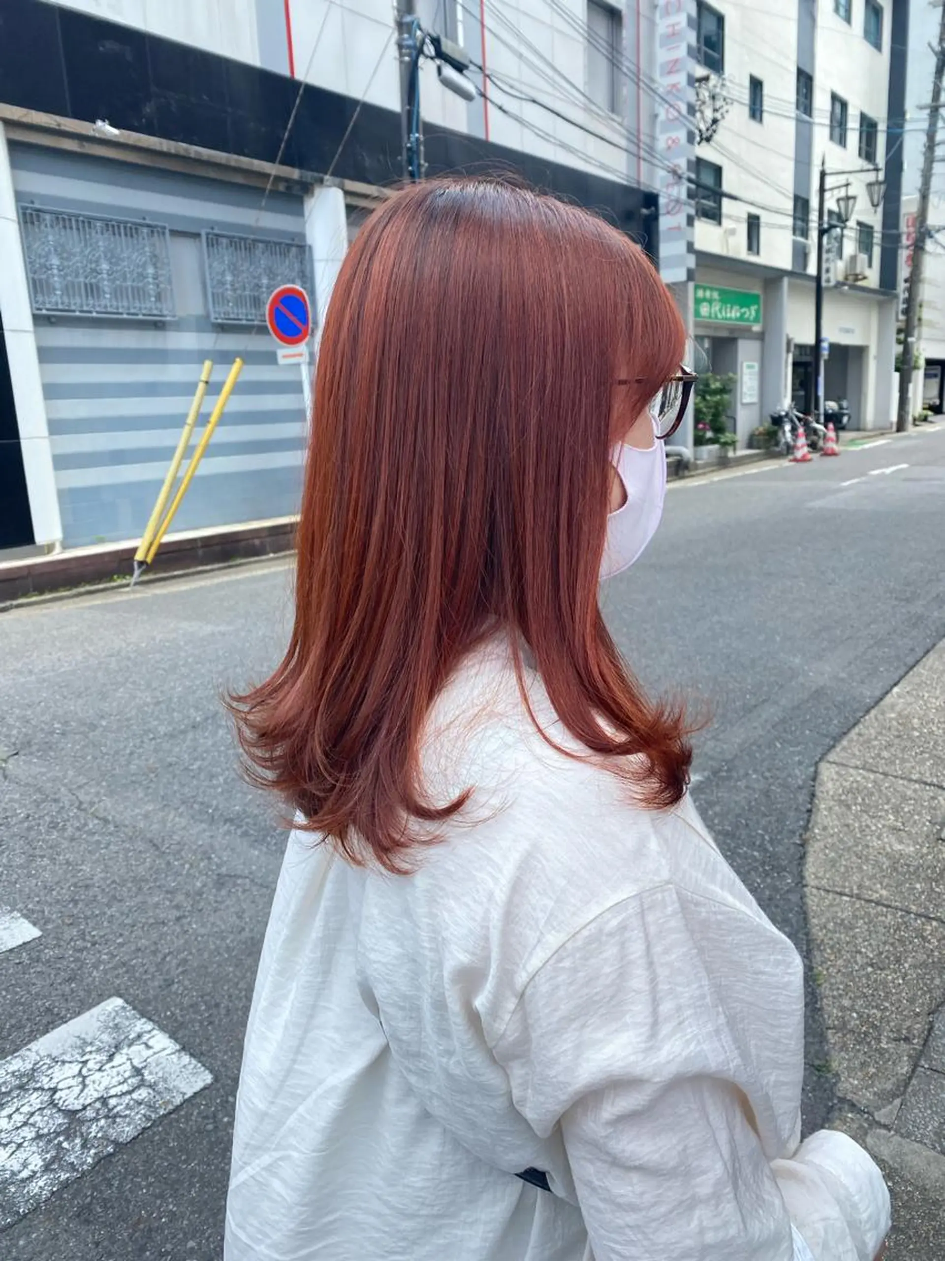 セミロング カラー オレンジ レイヤーカット ｲﾁｶﾜ ﾐｵ/ minim hairのヘアスタイル