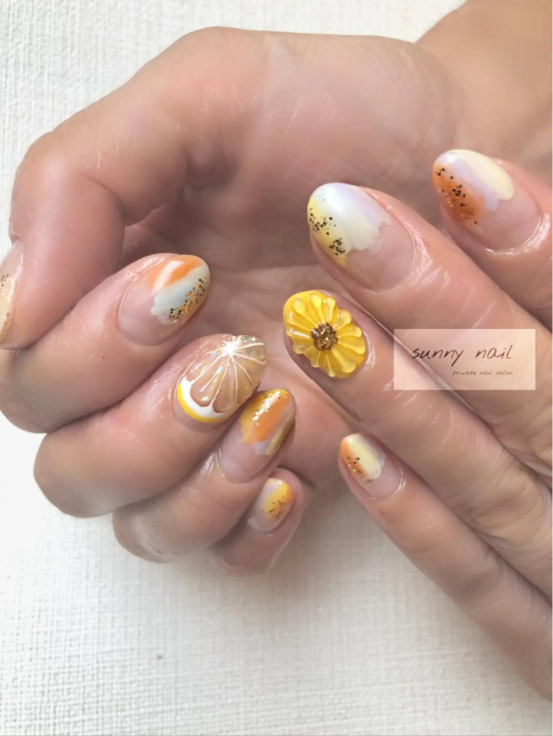 ネイル アートネイル ジェルネイル ニュアンスネイル オレンジ パラジェル sunny nailのネイルデザイン
