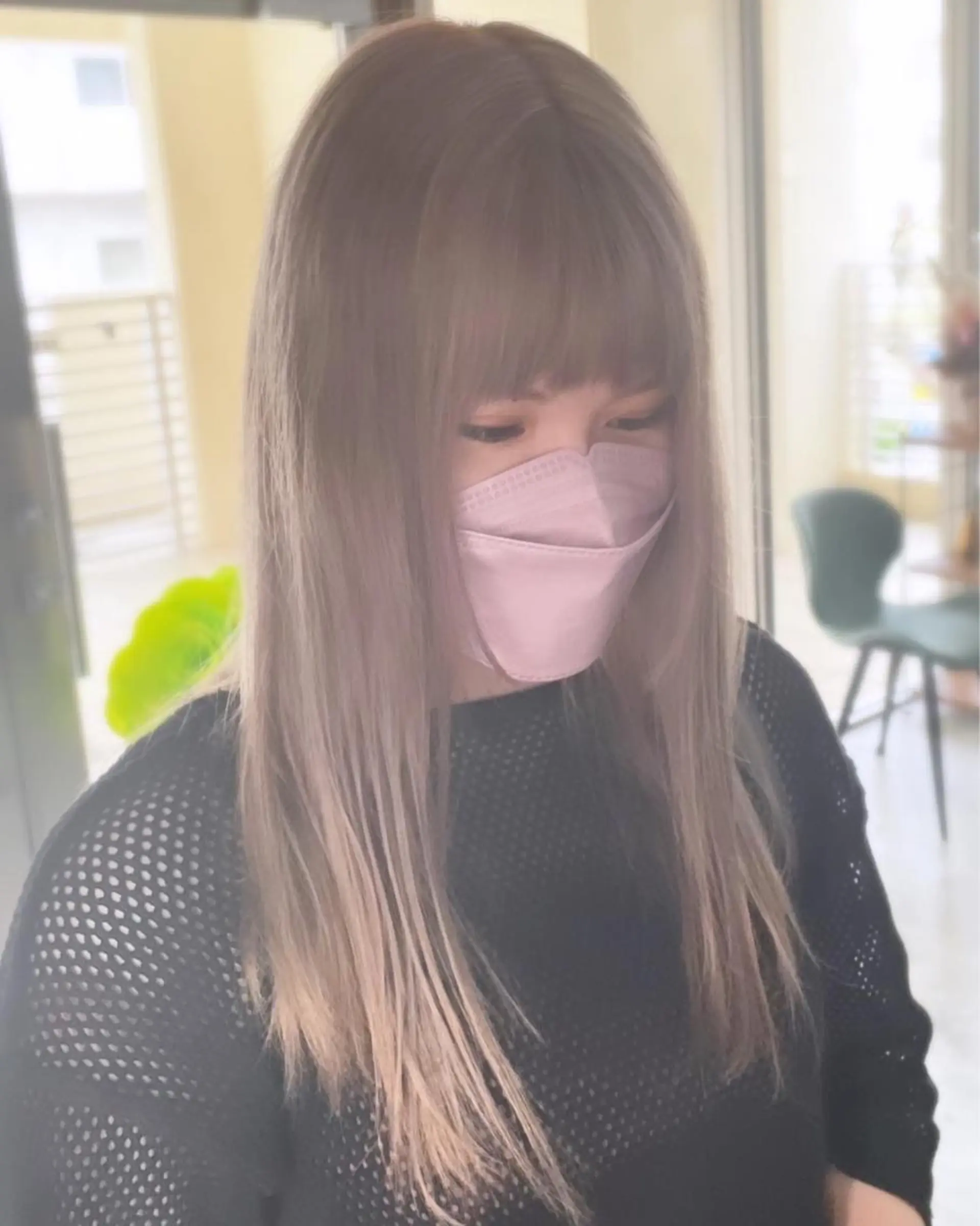 セミロング アッシュ 韓国風カラー ボブ ハイライト 韓国風ヘア andKおもろまち店 艶ダブルカラー✨のヘアスタイル