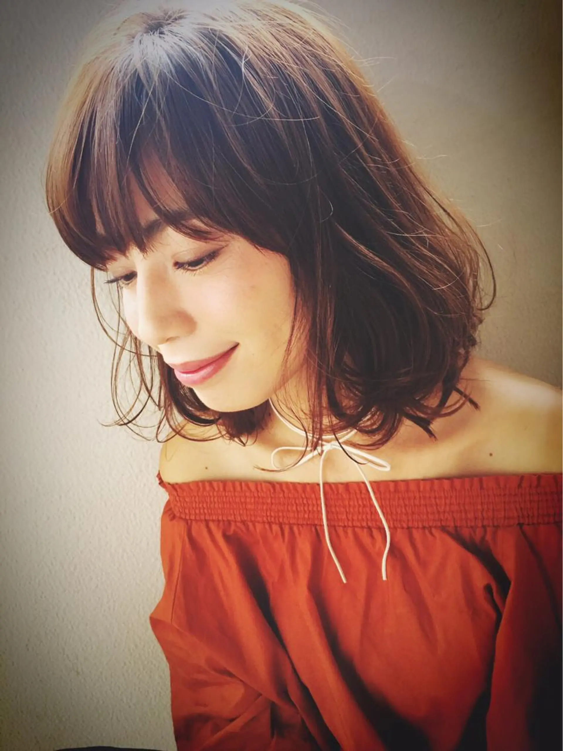 ミディアム カラー パーマ ミディアムパーマ 小顔カット 鎌倉 彩のヘアスタイル