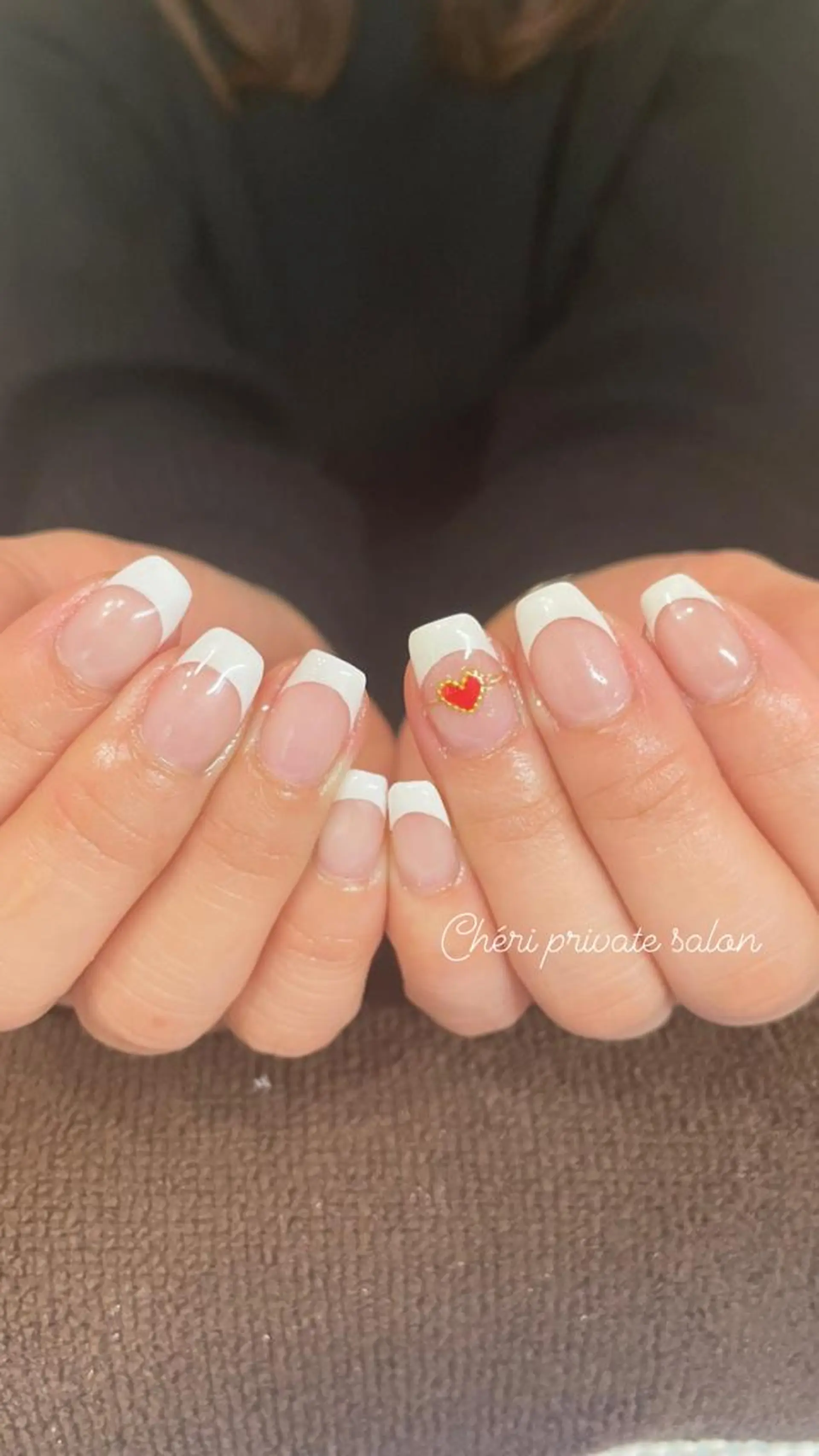 ネイル フレンチネイル ハート Chérinail 爪のお手入れのネイルデザイン