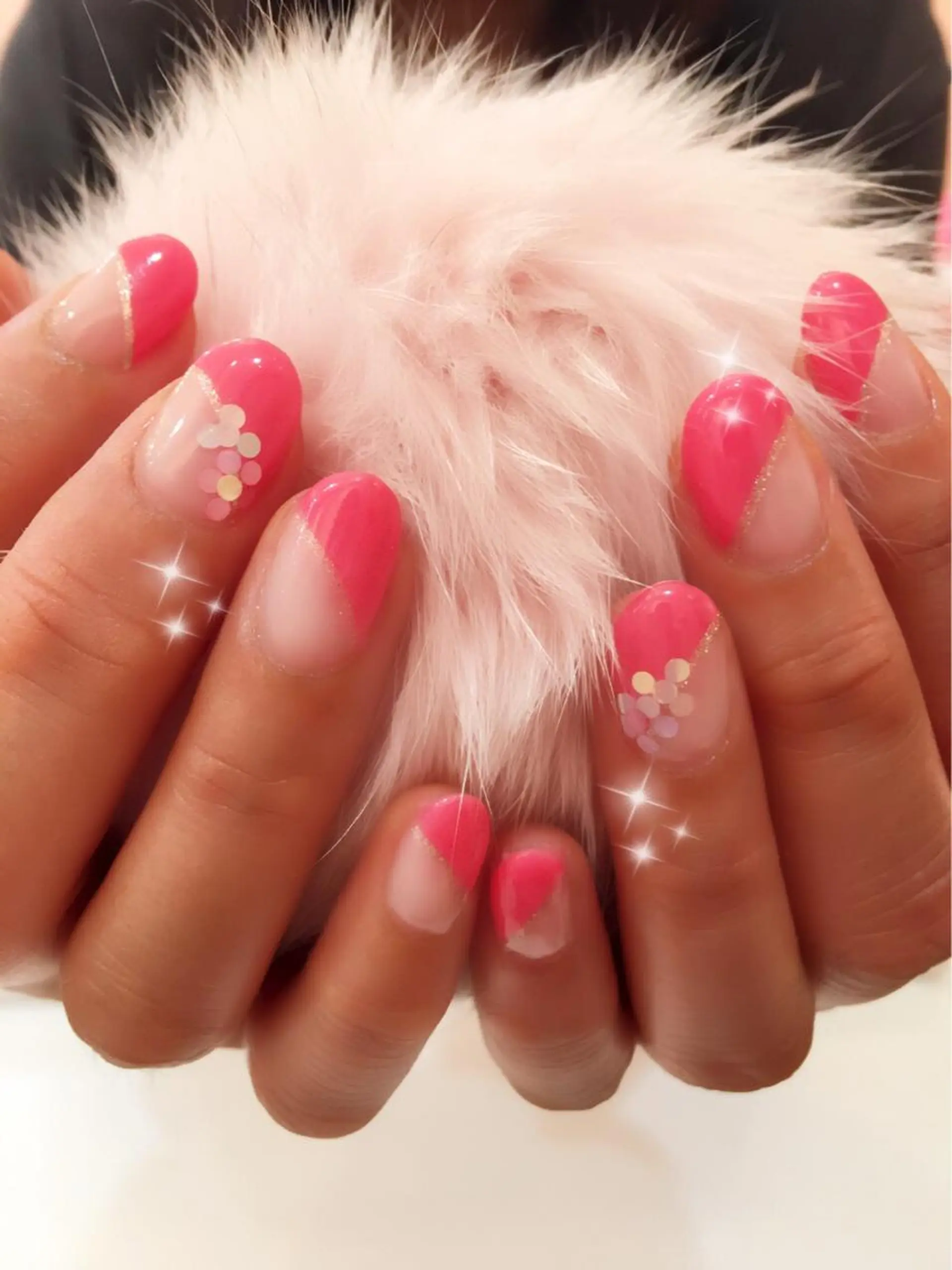 ショート カラー ネイル フレンチネイル ホログラムネイル 斜めフレンチ NAILSGOGO shibuyaのネイルデザイン