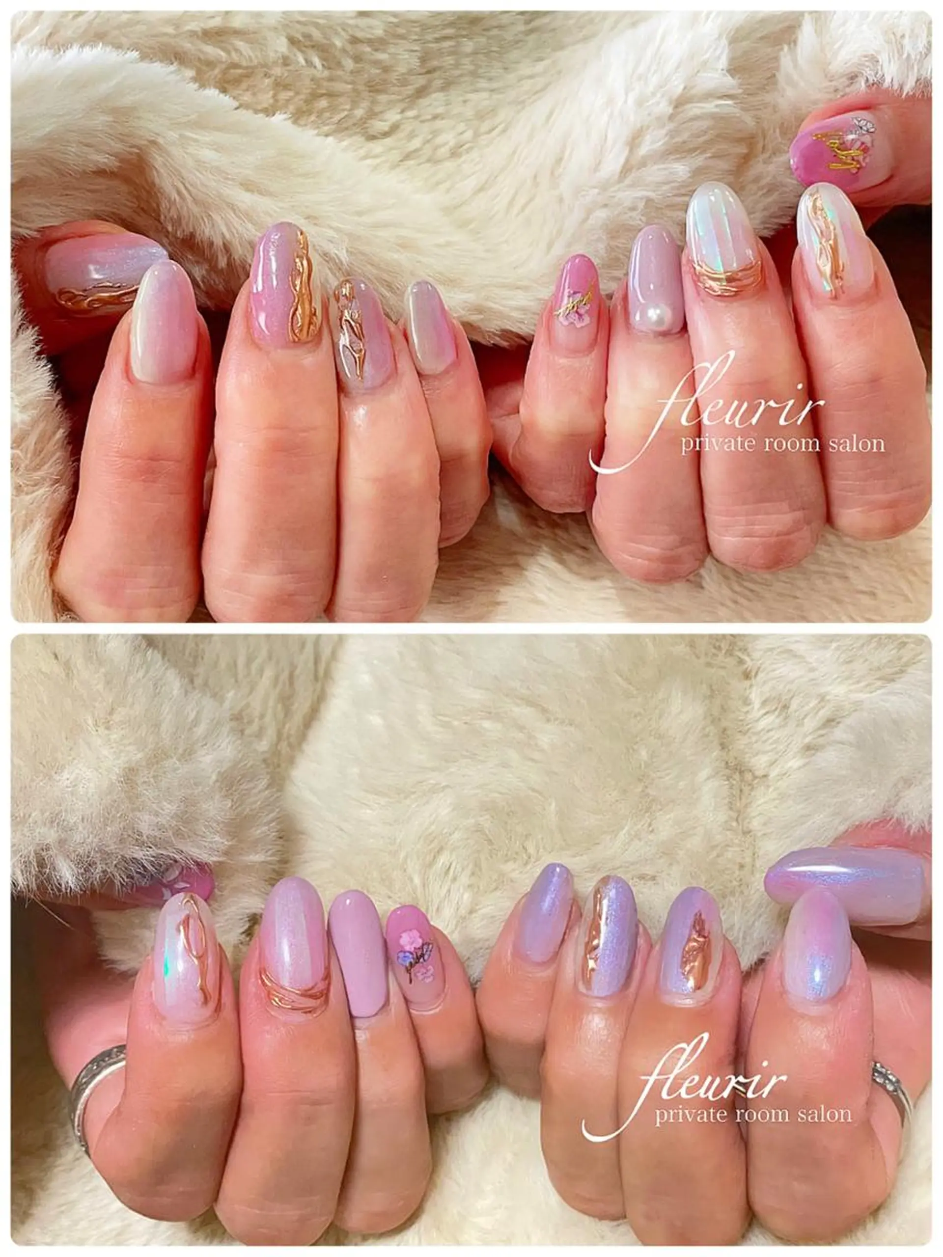 ネイル アートネイル オーロラネイル ブルー 長さ出し ジェルネイル フルリール 【プライベートサロンのネイルデザイン