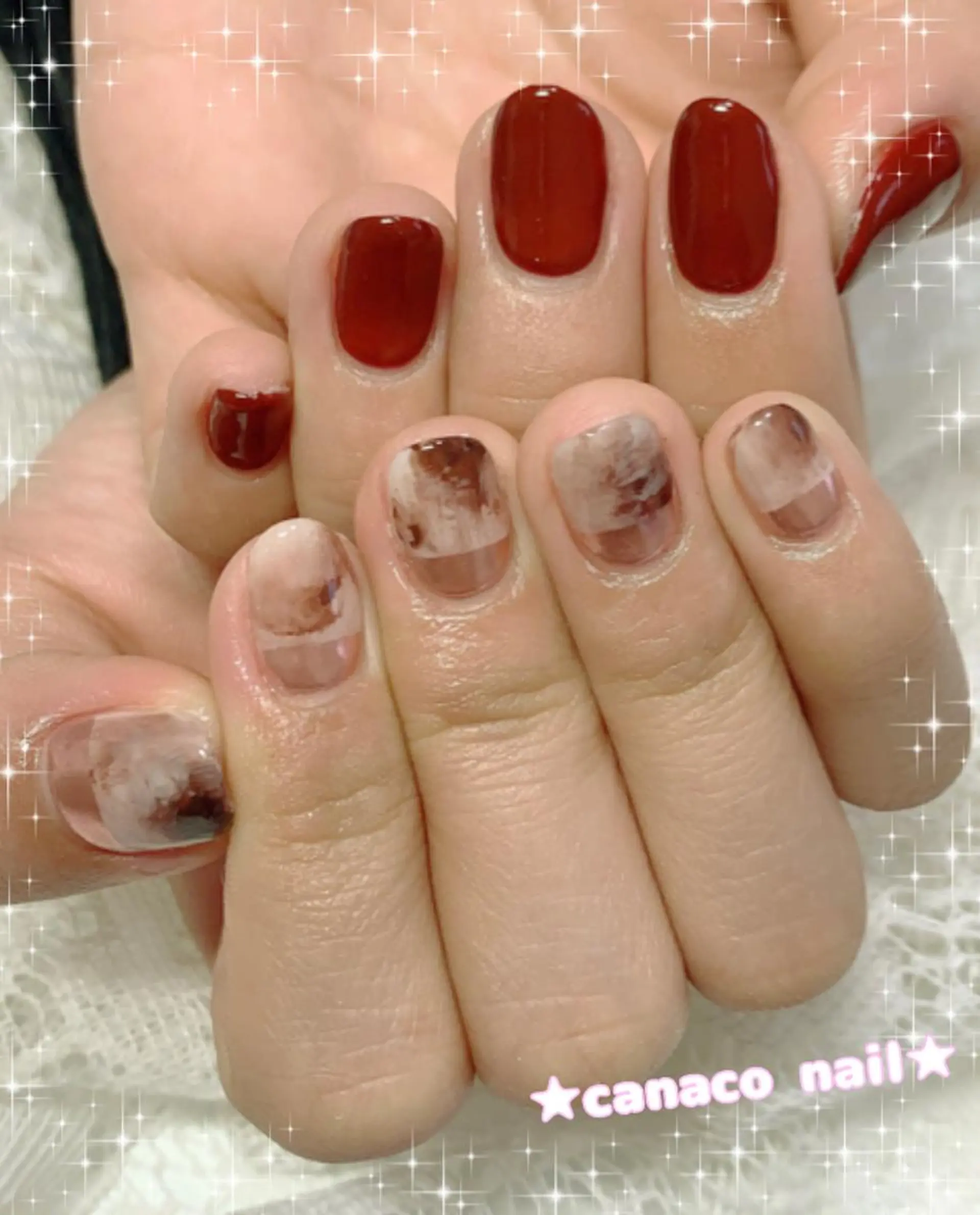 ネイル ボルドー ミラーネイル ニュアンスネイル ピンク ハンドネイル ハンドケア Felice所属・ベテランネイル cnc  nailのネイルデザイン