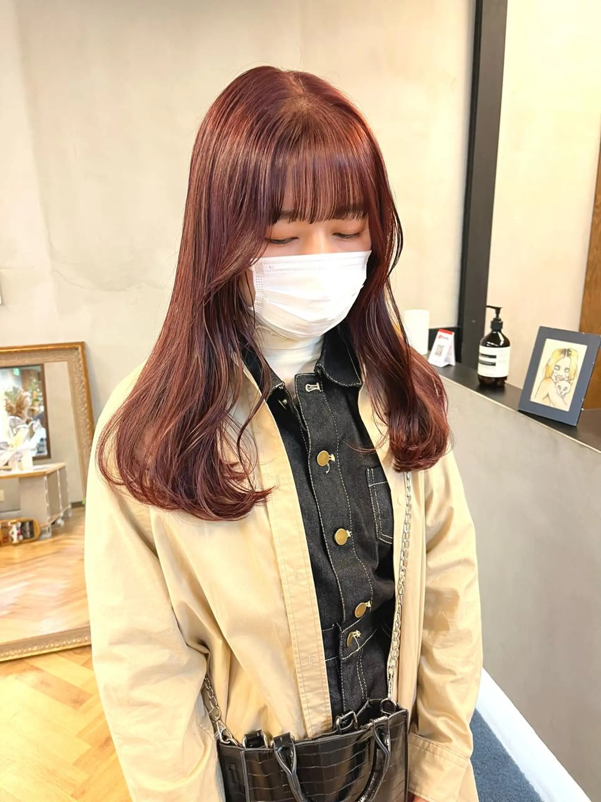 セミロング カラー ブリーチ ダブルカラー ブリーチなしカラー くびれヘア レイヤーカット カット ヘアカラー トリートメント esu西梅田所属・ena/ブリーチなし 透明感・レイヤー🎀のヘアスタイル