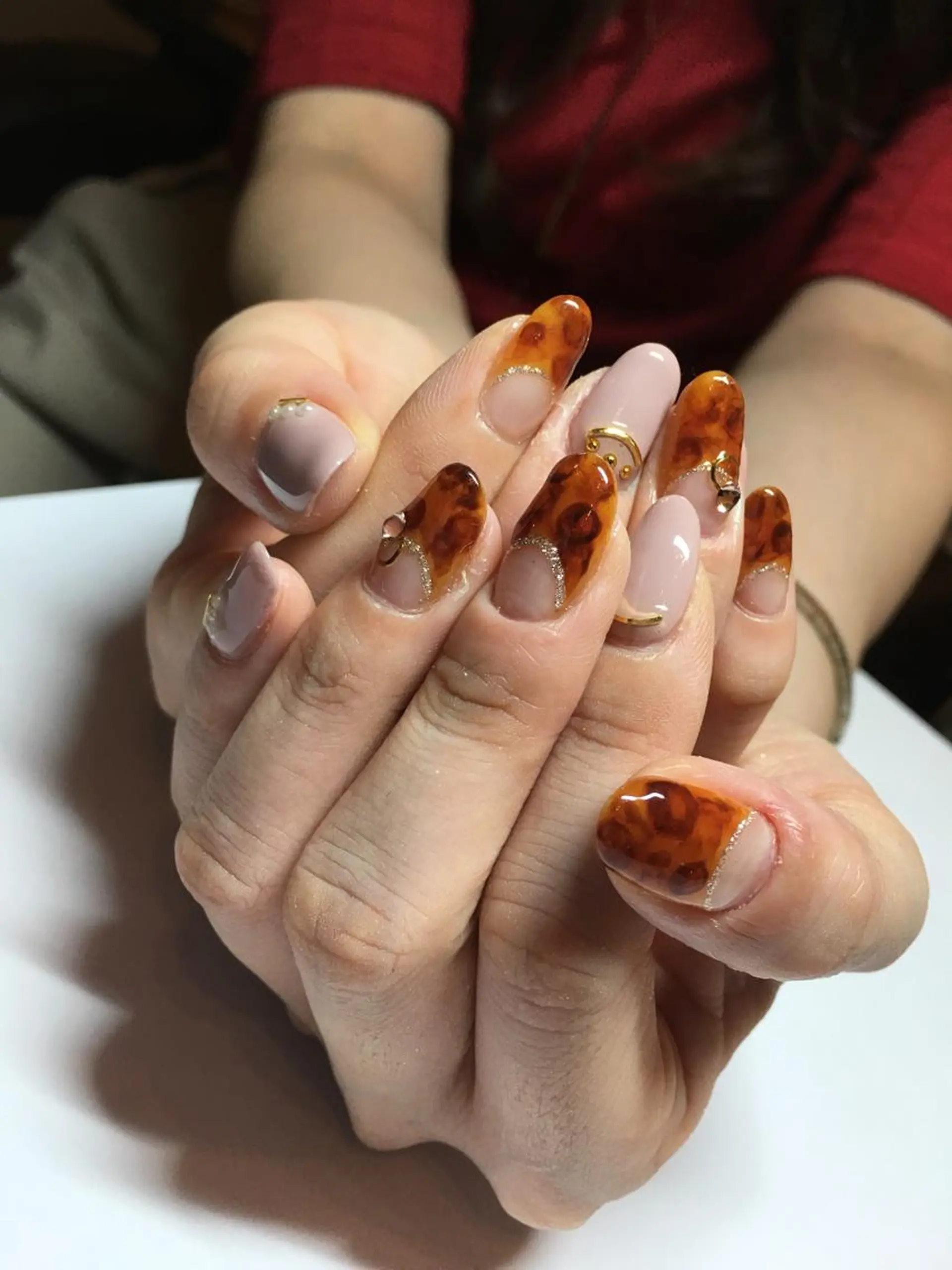 ロング ネイル べっ甲ネイル フレンチネイル 逆フレンチ ma cherieのネイルデザイン