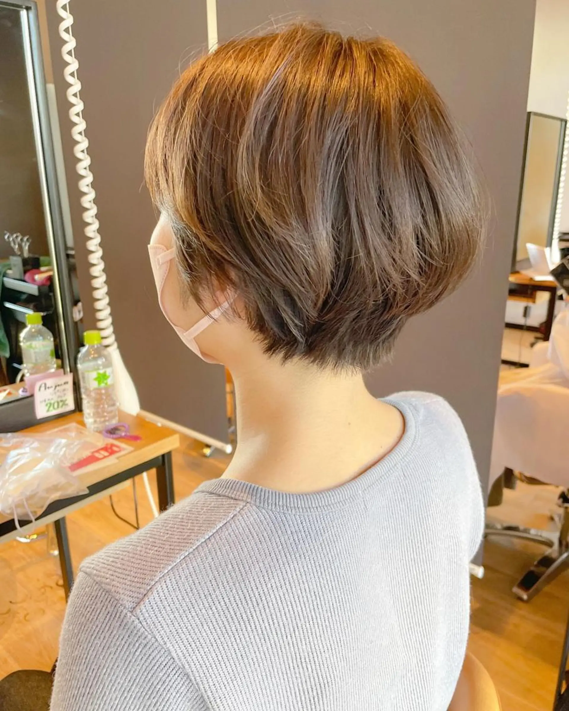 ミディアム カラー パーマ ショートボブ ベージュカラー ブリーチ 透明感カラー ハイトーンカラー 髪質改善/ブリーチ 田代 龍我のヘアスタイル