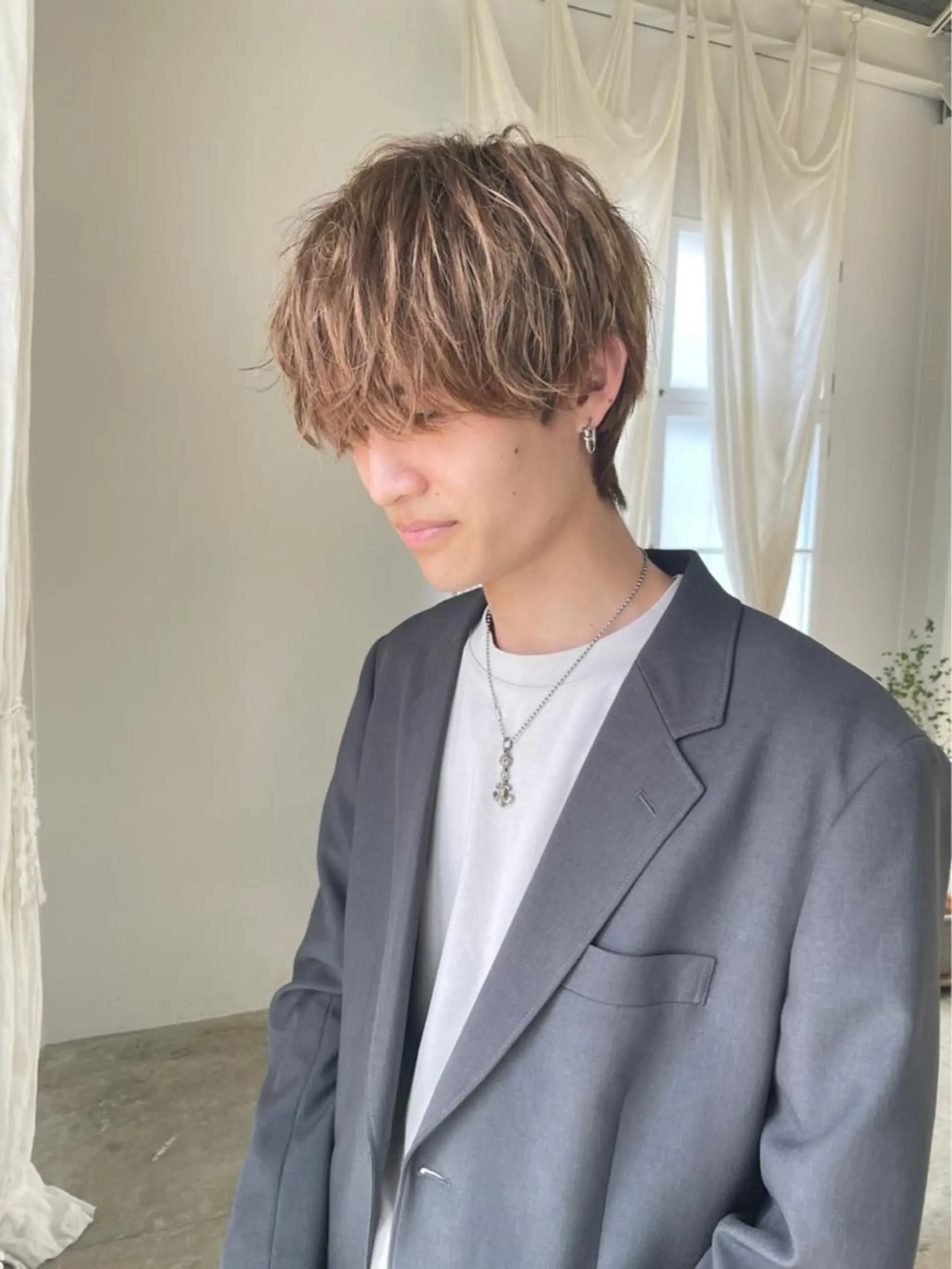 ショート カラー パーマ メンズ アイブロウ マッシュ 京都駅メンズカット/ パーマ/Keigoのヘアスタイル