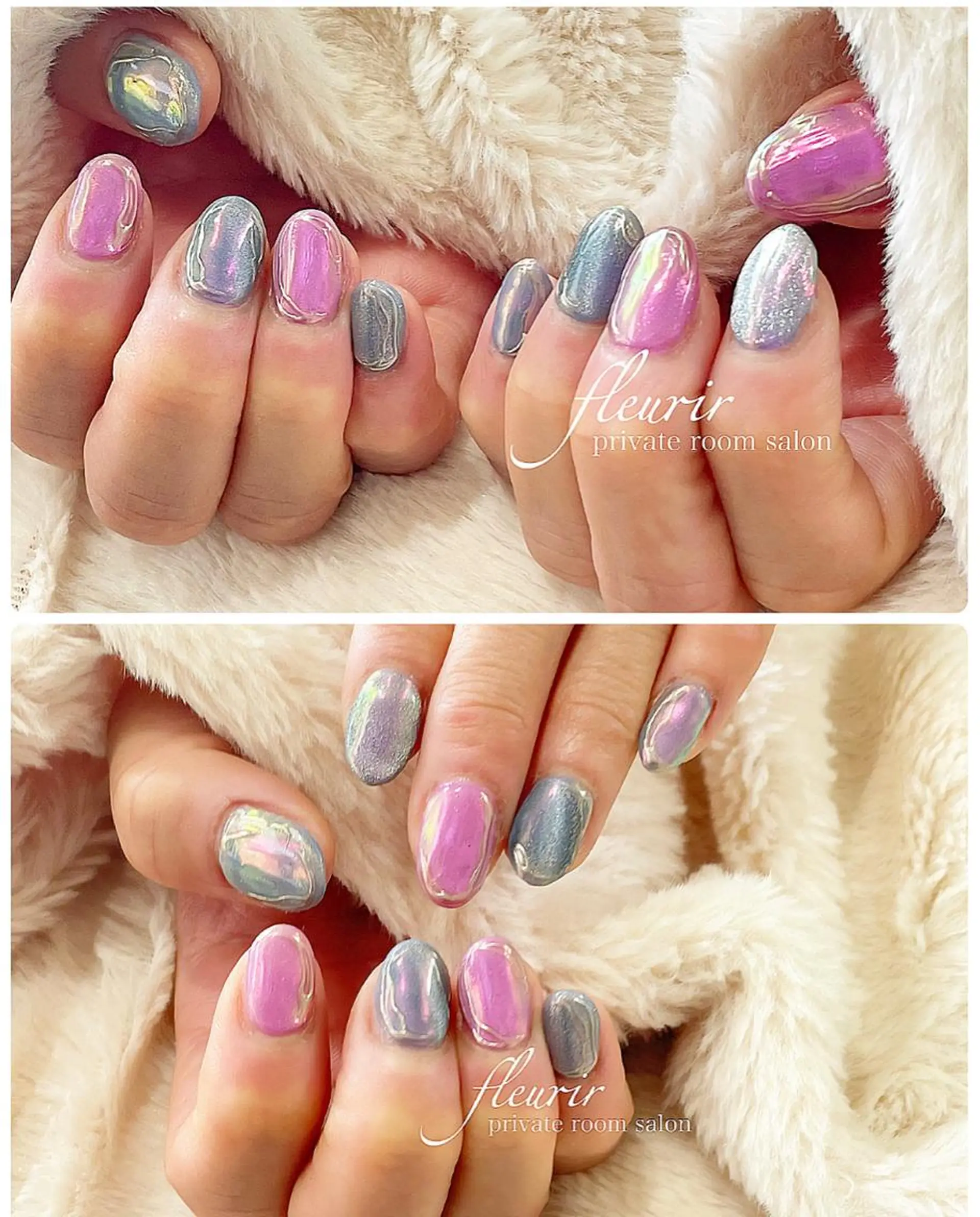 ネイル アートネイル オーロラネイル ブルー 長さ出し ジェルネイル フルリール 【プライベートサロンのネイルデザイン