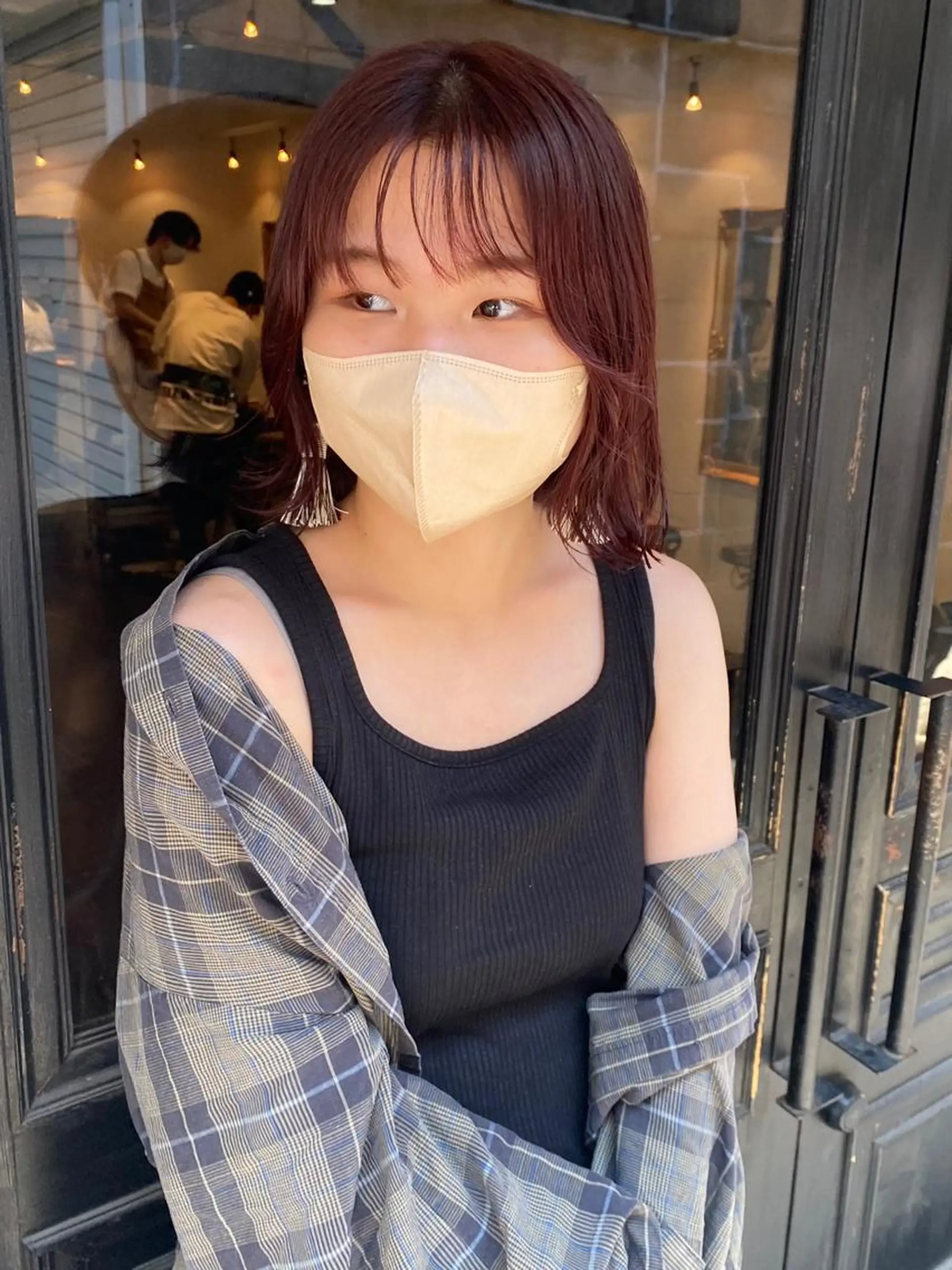 ショート カラー ブリーチ ブリーチなしカラー レッドカラー ボブ ヘアカラー トリートメント tonari 梅田、中崎町のヘアスタイル